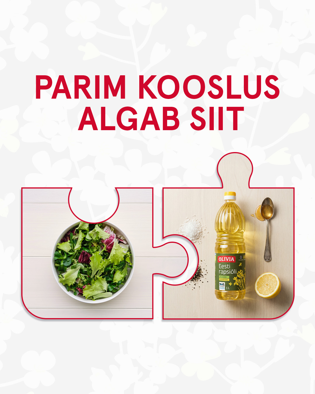 Täiuslik kooslus algavaks kevadeks ! 💛Värske salat koos Olivia rapsiõli kastmega viib keele alla. 😋