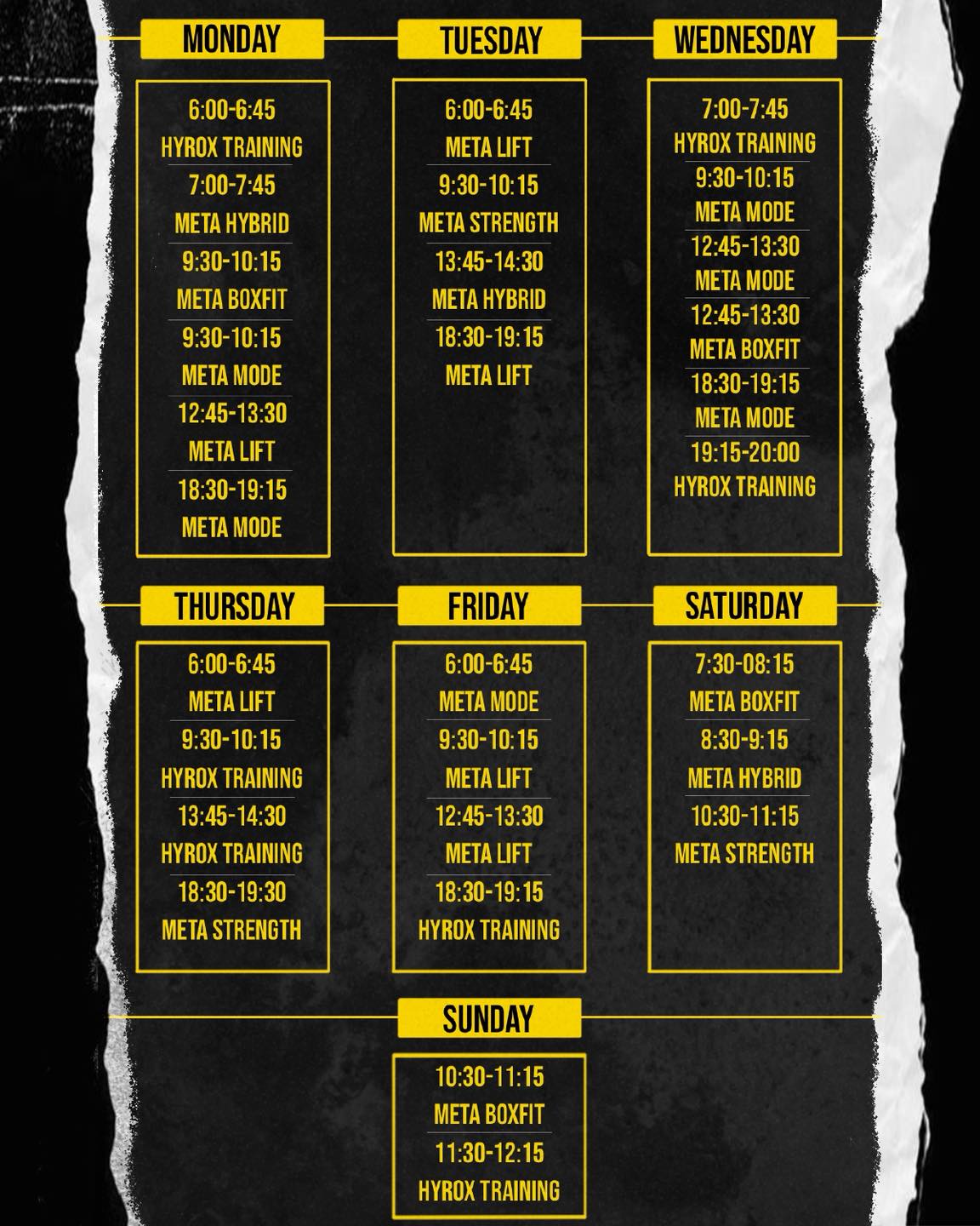 Here’s our class timetable so you can plan your sessions and stay consistent.
Whether you’re building strength in Meta Lift, pushing the pace in Meta Mode, or getting stuck into a solid session with the community around you, there’s something here for every level.