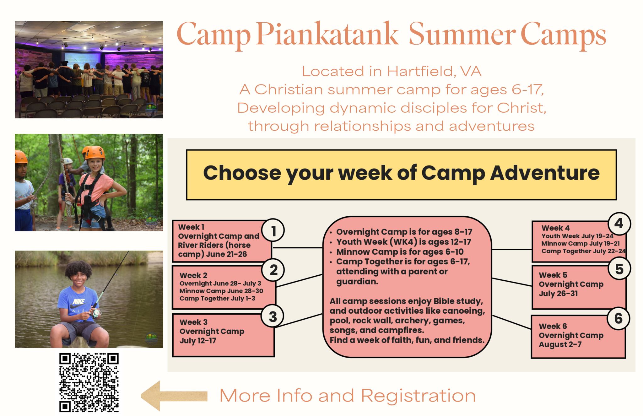 When is camp this year? We've got 6 weeks of camp waiting for you!
Our popular Piankatank Pals day camp is Monday - Friday within these camp weeks.