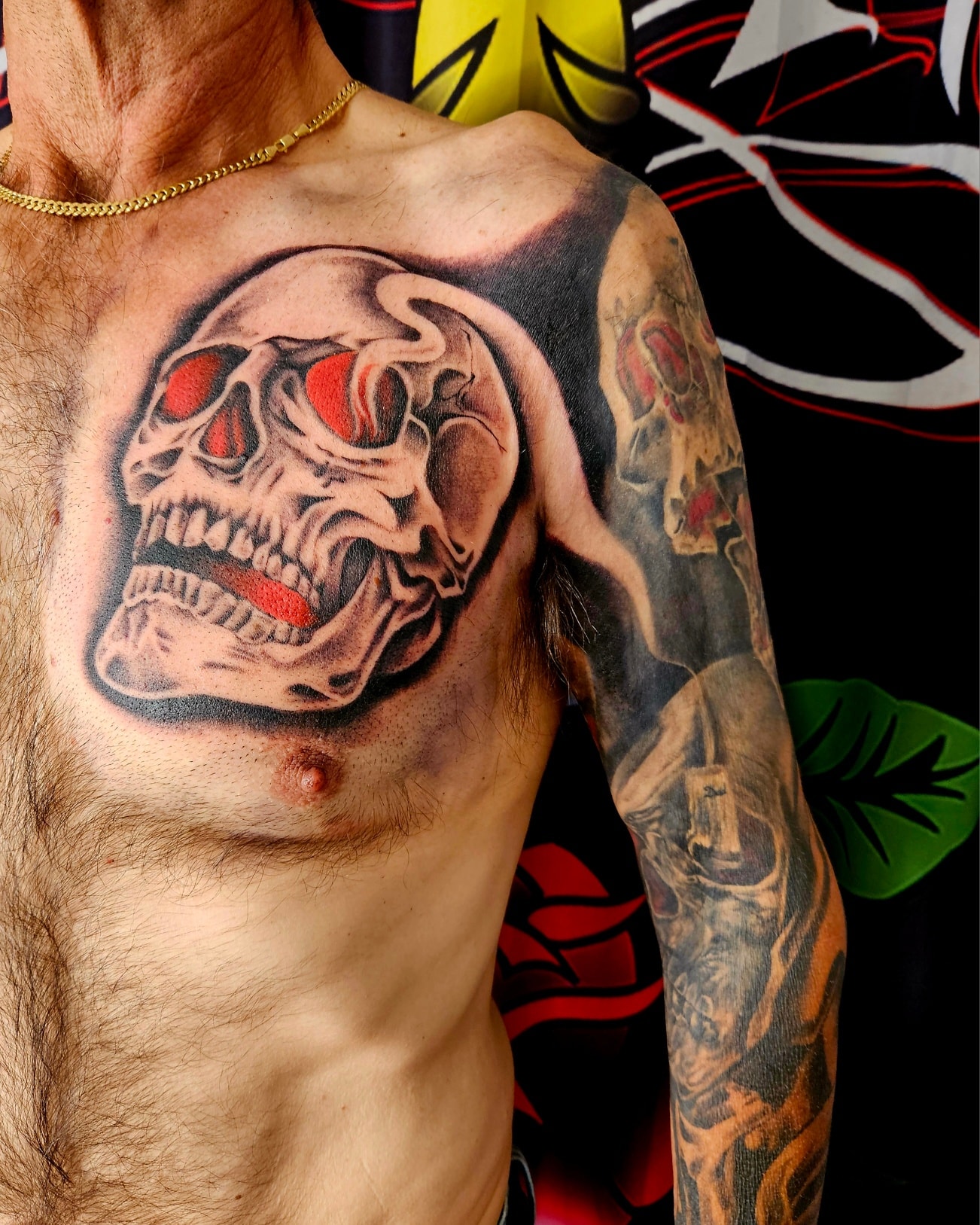 Skull chest piece š done by Pete @Pete_Explicit Ink #tattoo #chesttattoo #skulltattoo #explicitinktattoo #ink #graywashtattoo #melbournetattoo #tattooistnearme #stalbanstattoo