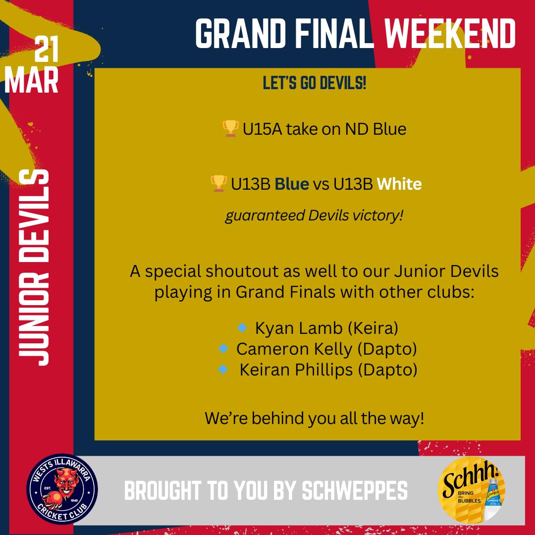 ๐ด๐ต GRAND FINAL WEEKEND โ LETโS GO DEVILS! ๐๐ฅ
Itโs the biggest weekend of the season and our Junior Devils are ready to shine on the big stage! ๐ช
No matter the result, weโre proud to see our teams competing hard and representing the club with passion and pride.
Weโre behind you all the way!
Show your support, and bring the noise for our Junior Devils this weekend! ๐ฅ
#JuniorDevils #WestsIllawarraCricketClub #GrandFinal #GoTheDevils #ClubPride #RedAndBlue