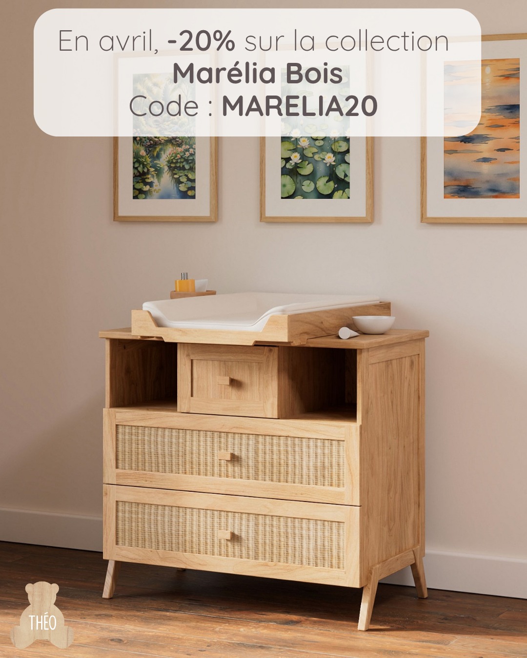 🌿 -20% en avril sur notre collection Marélia Bois avec le code MARELIA20 ✨
Naturel. Évolutif. Durable.
#MaréliaBois #Promo #DécoNaturelle #chambrebebe #ThéoBébé #ChambreBébé #MateriauxNaturels #litevolutif #mobilierdurable #ConfortBébé #theobebe #chambreBebe