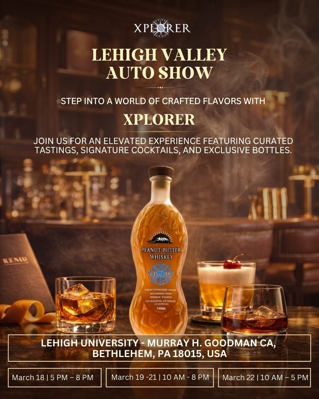 Shift gears and sip in style!
Experience Xplorer at the Lehigh Valley Auto Show with curated tastings, signature cocktails, and exclusive bottles. Perfect pit stop for flavor enthusiasts! 🥃
#XplorerSpirits #LehighValleyAutoShow #TastingExperience #SipAndDrive