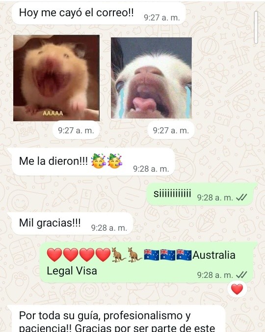 Felicidades por la aprobación de su visa Australiana, gracias por venir a Legal Visa 🇦🇺