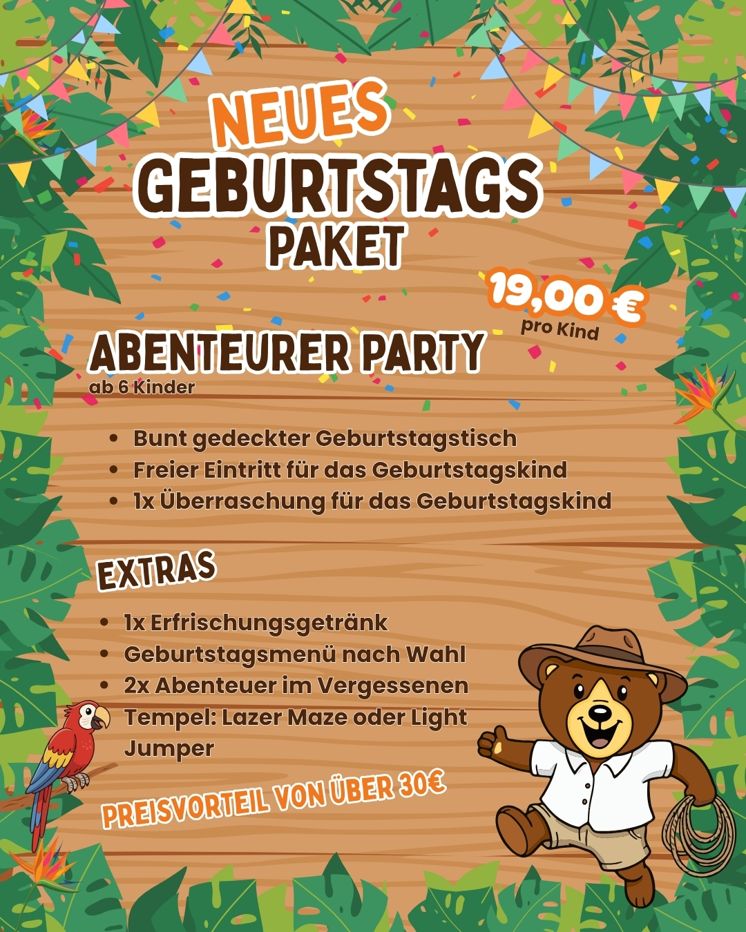 🧭 Bereit für die Abenteurer Party?
An alle Entdecker und mutigen Abenteurer! 🐻✨ Suchst du nach einem Geburtstag voller Nervenkitzel und Teamgeist? Dann ist unsere Abenteurer Party genau das Richtige für dich und deine Freunde!
Für 19,00 € pro Kind taucht ihr ein in eine Welt voller Herausforderungen:
✨Action-Highlights: Jedes Kind darf einmal sein Geschick im Vergessenen Tempel beweisen! Meistert den Laser-Parcours und gebt alles beim Light Jumper!
🍟Stärkung für Entdecker: Wählt euer liebstes Geburtstagsmenü und genießt ein Erfrischungsgetränk zur Erholung.
🎉Dein Basislager: Wir decken für euch einen bunt dekorierten Geburtstagstisch.
🎁Special für den Anführer: Das Geburtstagskind hat freien Eintritt und bekommt eine exklusive Überraschung von uns geschenkt!
Stellt euer Geschick unter Beweis und erlebt einen Tag, den ihr so schnell nicht vergesst! 🔦💎
Sichere dir deinen Termin ganz einfach über unsere Online-Anmeldung. Wir freuen uns auf euer Abenteuer!
#mollibär #abenteurerparty #laserparcours #lightjumper #kindergeburtstag #actiongeladen #abenteuerlust #indoorspielpark #mollibärspielpark