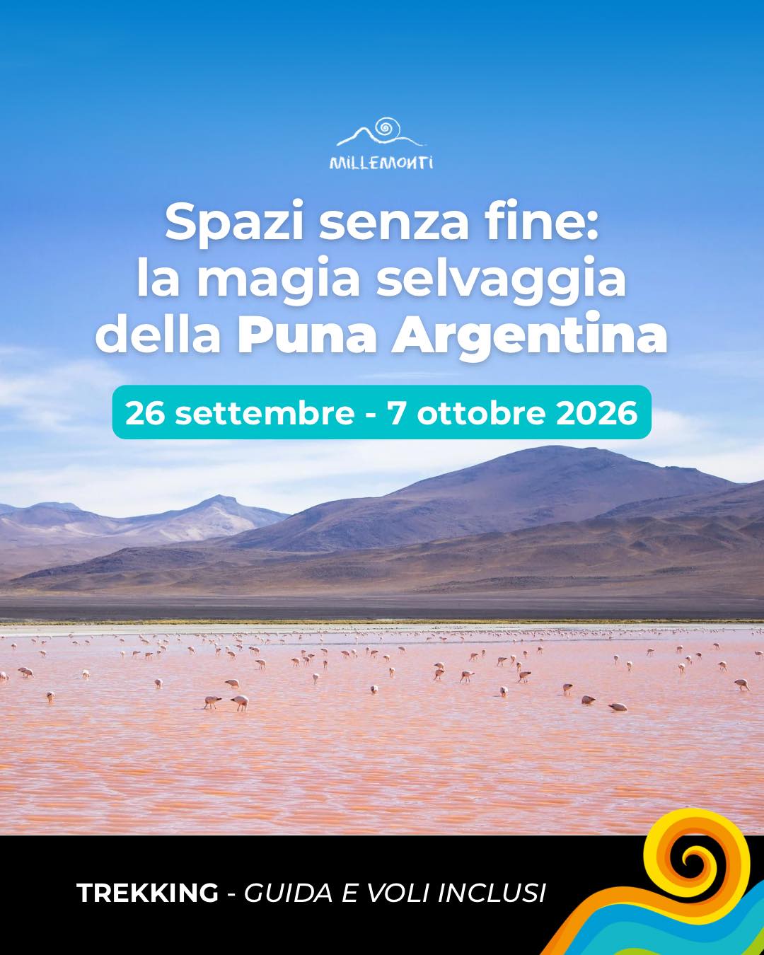 Sei pronto a lasciarti sorprendere da uno dei luoghi più estremi e affascinanti del Sud America? 🌎
🇦🇷 Durante questi 11 giorni di viaggio nella Puna Argentina attraverseremo scenari incredibili, lontano dai grandi flussi turistici, immerso in luoghi remoti dove il viaggio torna a essere scoperta pura.
🏜️ Partiremo da Salta, tra architetture coloniali e profumi intensi
🌈 Ci perderemo davanti alle sfumature del Cerro de los Siete Colores a Purmamarca
🏔️ Attraverseremo la Quebrada de Humahuaca, patrimonio dell'umanità
⚪ Cammineremo nelle bianchissime Salinas Grandes
🌋 Raggiungeremo luoghi remoti e surreali come il Salar de Arizaro, il Cono de Arita e il Campo de Piedra Pómez
🍷 Ci perderemo tra i vigneti di Cafayate, cullati dal profumo del Torrontés
🛣️ Percorreremo la leggendaria Ruta 40, tra canyon, guglie di pietra e borghi autentici
✅ Vivrai tutto questo accompagnato da una Guida MilleMonti professionista, che partirà dall’Italia insieme a te, affiancata da esperte guide locali, per farti entrare davvero nell’anima più autentica della Puna.
✈️ A tutto pensiamo noi: voli, transfer e tasse sono già inclusi.
Tu dovrai solo lasciarti sorprendere!
👉 Scopri il programma di #viaggio su www.millemonti.it!
#millemonti #outdoor #viaggiodigruppo #trekking #viaggiare #viaggi #vacanza #vacanze #viaggiotrekking #vacanzedigruppo #viaggiodigruppo #argentina #punaargentina #sudamerica
@sportlandweb_ @kayland_official @rockexperienceofficial @guidealpinelombardia @guidealpine_italiane