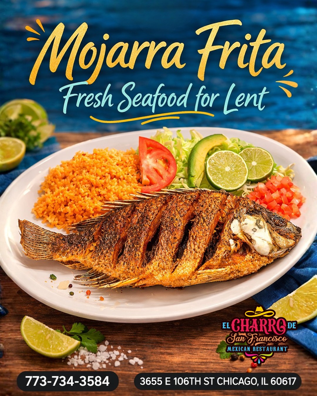 🐟🔥 When you’re craving seafood… you answer it with real flavor.
Crispy, golden, and packed with that authentic seasoning that takes you straight home… our fried mojarra is exactly what you need this season. 🇲🇽✨
📍 Visit us at 3655 E. 106th St., Chicago, IL 60617 (773) 734-3584
⏰Daily: 9:00 am -10:30 pm
Síguenos y entérate de todas nuestras noticias: https://linktr.ee/elcharro3655
#mojarra #elcharrodesanfrancisco #lent #comidacuaresma #cuaresma #restaurantechicago