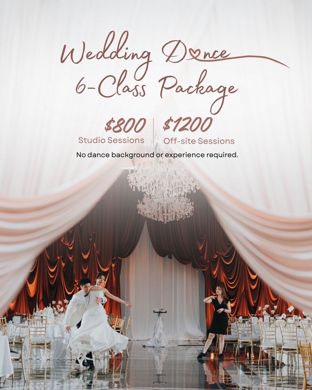 Your first dance, beautifully prepared β¨
Our 6-class Wedding Dance Package is thoughtfully designed for couples with little to no dance experience. Learn a graceful, structured routine while building confidence, connection, and ease on the dance floor β just in time for your big day.
Guaranteed Perks:
β‘ Option to rehearse at your wedding venue
β‘ Consultation and personalized guidance
β‘ Extended 60 mins of class time per session (regular class time: 45min)
Make your first dance a moment to remember, not stress over. π€ Enquire with us to start your wedding dance journey!
#aurestudios #weddingdance #weddingdancesg #firstdancesg