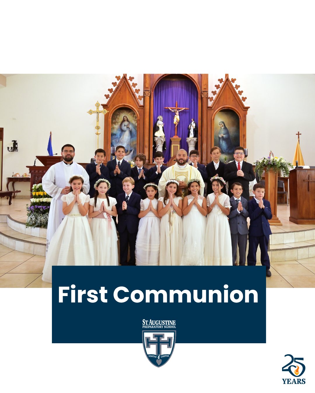 We congratulate our students who received their First Communion! May you always remain close to Jesus.
Preparing for the sacraments is an example of the lived experiences that make a difference in our students' lives as they grow in their faith, a cornerstone of their education at St. Augustine.
--
¡Felicitamos a nuestros alumnos que recibieron el sacramento de la Primera Comunión! Que siempre puedan permanecer unidos a Jesús.