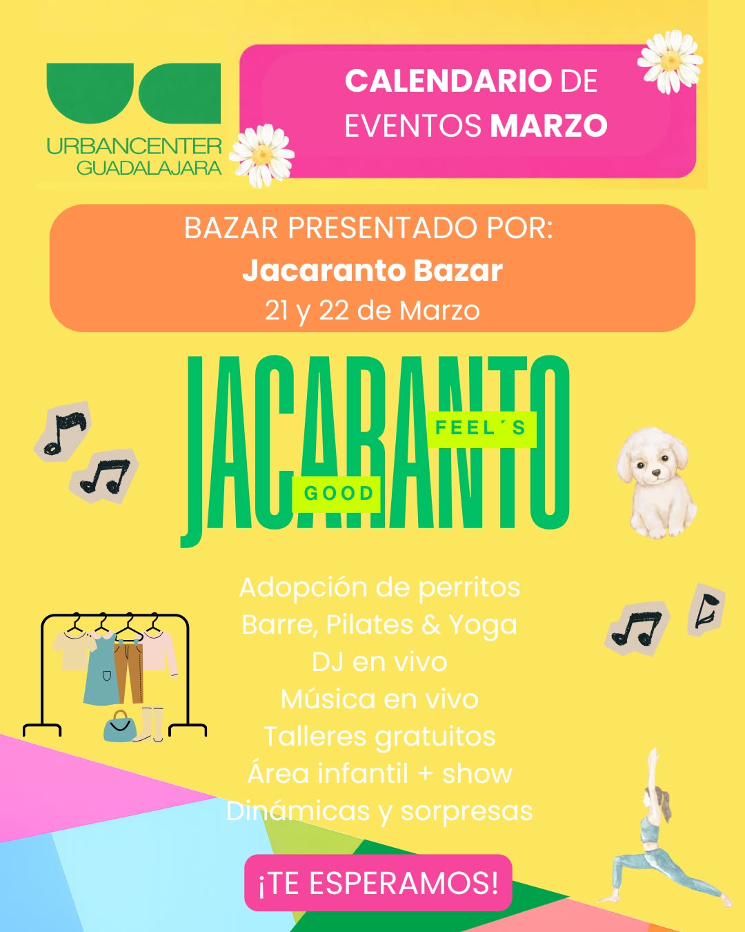 ✨ Jacaranto Bazar llega a Urban Center Guadalajara ✨
Un fin de semana para disfrutar, conectar y pasarla increíble con actividades para todos
💛 @jacaranto.bazar
Ven a vivir un ambiente lleno de good vibes con música en vivo, talleres, zona infantil, wellness y hasta adopción de perritos 🐶
📅 21 y 22 de marzo
📍 Av. López Mateos Sur #7000, Col. Los Gavilanes, Tlajomulco de Zúñiga
Plan perfecto para venir con amigos, familia… ¡o tu lomito!
#UrbanCenterGuadalajara #JacarantoBazar #GoodVibes #Bazar #FinDeSemana #Guadalajara #EventosGDL