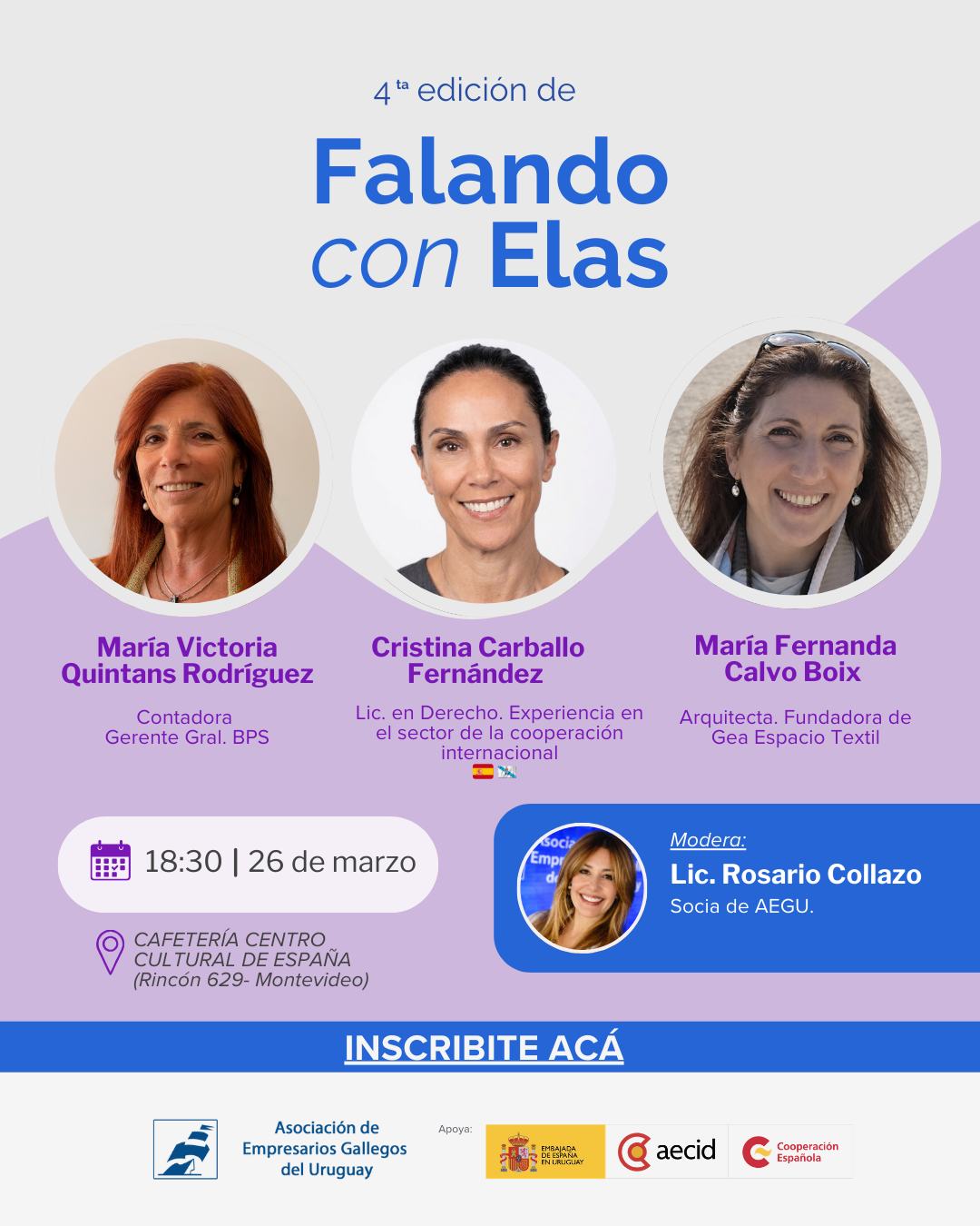 ✅ En el marco del Mes de la Mujer, los invitamos a la cuarta edición del ciclo Falando con elas 💬.
👉🏻 Un espacio de networking para compartir y conectar, donde la comunidad y la familia gallega son el corazón del encuentro.
🗓️ 26 de marzo - 18:30 h
📍 Centro Cultural de España (@ccemontevideo)
Evento con cupos limitados. Asegurá tu lugar inscribiéndote en el link en bio