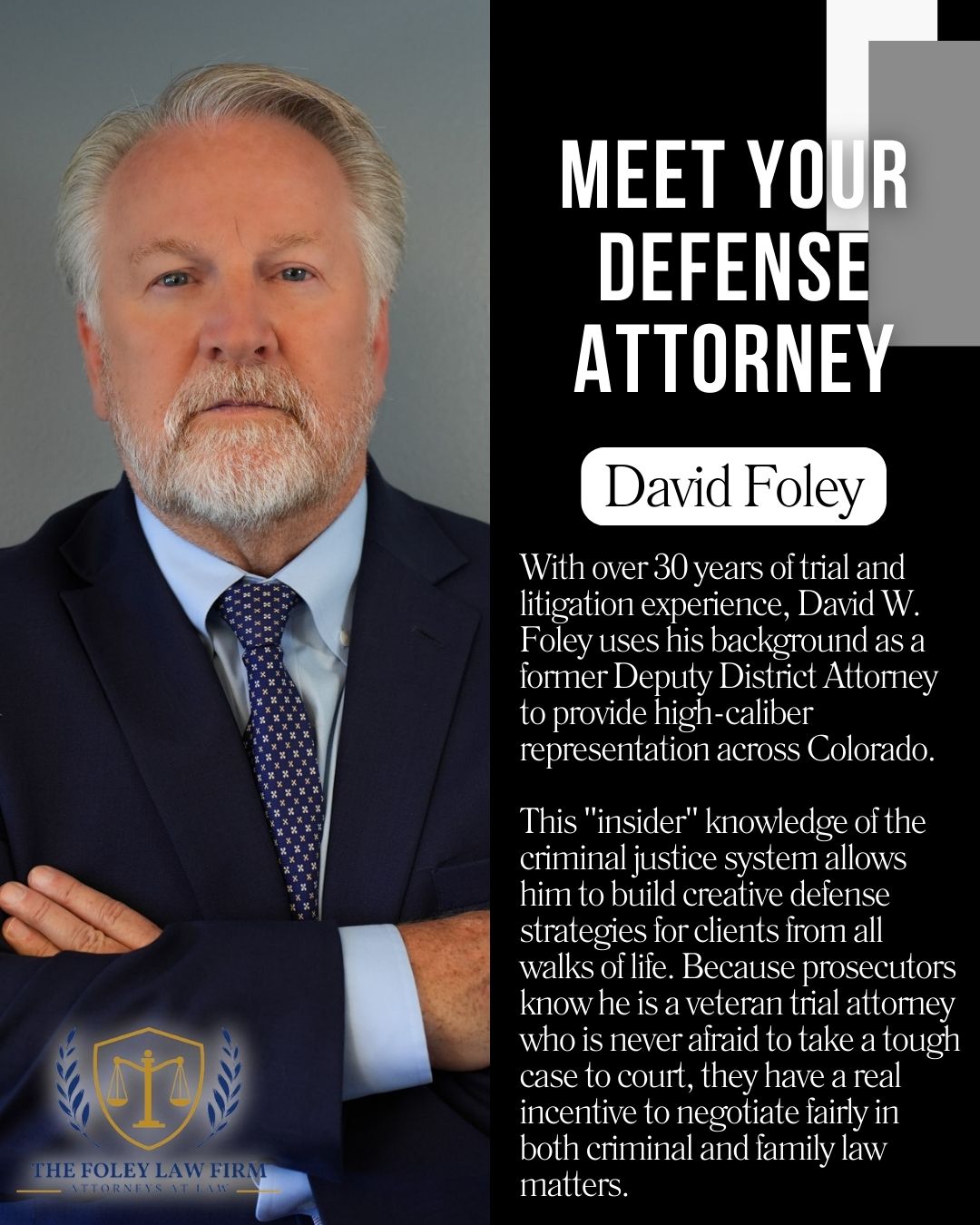 When the system is stacked against you, a lawyer’s reputation with the prosecution is your strongest leverage. David’s experience as a former Deputy District Attorney gives him the specific insight needed to anticipate the state’s next move before they make it.
Decades of high-level litigation have built a reputation that forces the prosecution to take his defense strategies seriously. This level of experience doesn't just manage a case; it dictates the pace of the entire process and levels the playing field for his clients.
Your defense starts with the right attorney.
Free consultations for all serious criminal defense matters.
📞 (719) 757-1182
🌐 davidfoley.net
#thefoleylawfirm #coloradosprings #criminaldefense #defenselawyer