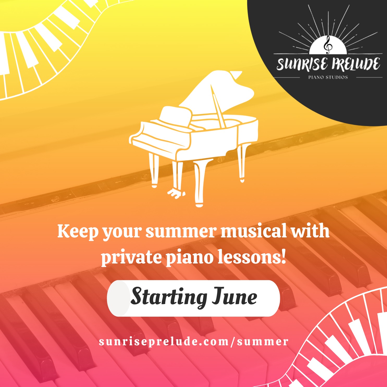 Keep your summer musical 🎶☀️
Spots are now open for private piano lessons starting in June! Whether your child is continuing their musical journey or just getting started, summer is the perfect time to grow without the stress of the school year.
✨ What’s included:
• 1-on-1 personalized lessons
• Fun, engaging activities & games
• Performance opportunities
• A flexible summer schedule
Spots are limited, so be sure to grab yours soon!
🔗 Sign up here: sunriseprelude.com/summer
Message me with any questions, I’d love to have you this summer! 💛