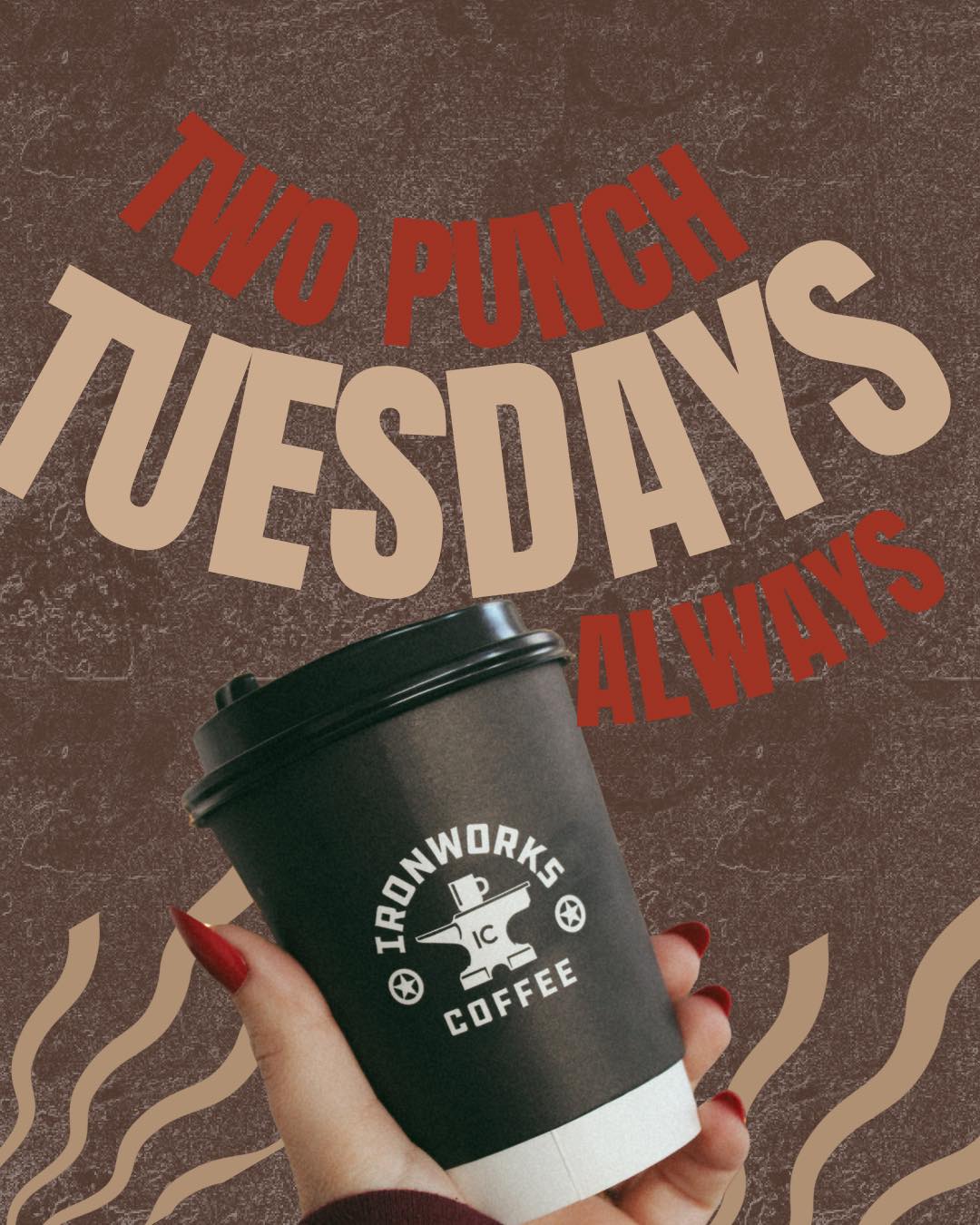 There’s something about a Tuesday at Ironworks..
You walk in (or pull through), order your usual, and before you know it… you’re already closer to your next free drink.
Here’s how it works:
You get a punch for every drink, and once you hit 12… your next one’s on us.
But Tuesdays? They hit different.
It’s Double Punch Tuesday, so every drink earns you two punches… which means you’re halfway to a free drink before you even realize it.
It’s our small way of saying we see you…
the regulars, the early risers, the study crews, the moms doing school drop-off!!
If Tuesday isn’t already your coffee day… it might need to be. 🤎☕️