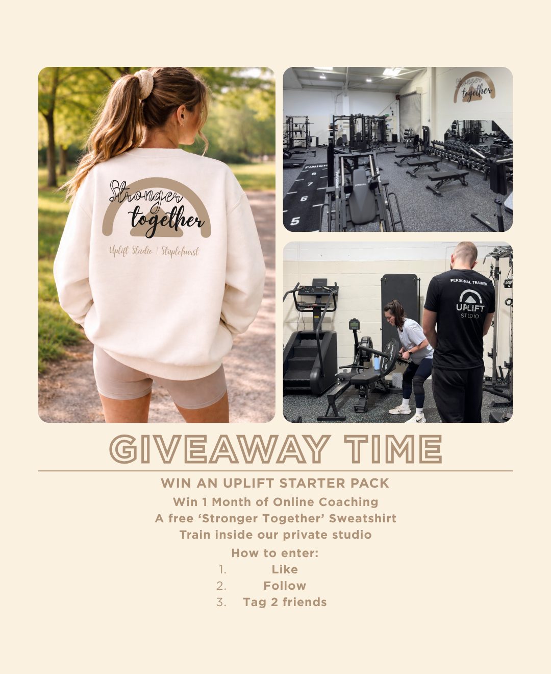 🚨 GIVEAWAY TIME 🚨
To celebrate the launch of our online coaching and new clothing, we’re giving one person the chance to win a Uplift Starter Pack 👇
🎁 1 month online coaching
🎁 Uplift sweatshirt
🎁 Train inside our private studio
To enter:
• Like this post
• Follow @upliftstudiouk
• Tag 2 friends
BONUS 👇
Anyone who signs up to online coaching this week will get 5 extra entries automatically
We’ll also be choosing a second winner to receive a Stronger Together sweatshirt 👀
If you’ve been thinking about getting started… now’s the time.
⏳ Winners announced 29th March
#giveaway #ptstudio #onlinetraining #giveawayuk #competition