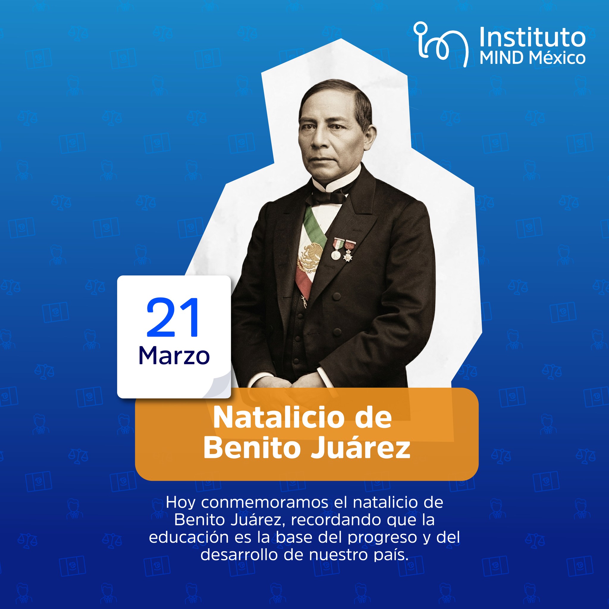 Conmemoramos el natalicio de Benito Juárez, recordando que la educación es el camino que impulsa el progreso y transforma el futuro de nuestro país.
21 de marzo, Natalicio de Benito Juárez.