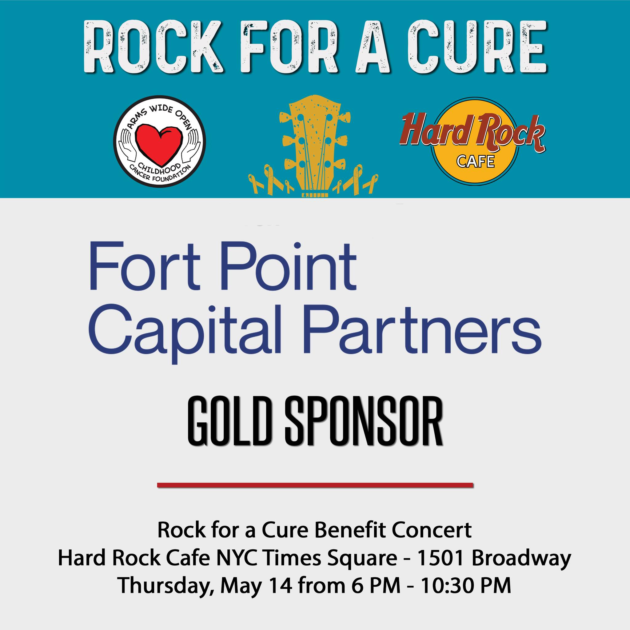 A huge thank you to Fort Point Capital Partners for supporting children with cancer as a Gold Sponsor of our upcoming event, Rock for a Cure! We are grateful for their generous support!
Rock for a Cure is May 14, 2026 from 6 p.m. to 10:30 p.m. at the iconic Hard Rock Cafe in Times Square. Tickets are $150 per person and include a premium open bar and food.
Proceeds will be used to fund childhood cancer research and family support.
Get your tickets or become a sponsor at: https://givebutter.com/RockforaCure26
About Fort Point Capital Partners:
Founded in 2008, Fort Point is an SEC-registered investment adviser that provides tailored investment solutions to individuals, wealth advisory firms, family offices, and institutions. The firm has particular expertise utilizing options-enhanced risk management strategies to facilitate desired client outcomes.
Fort Point is headquartered in San Francisco with offices in New York City and Los Angeles.