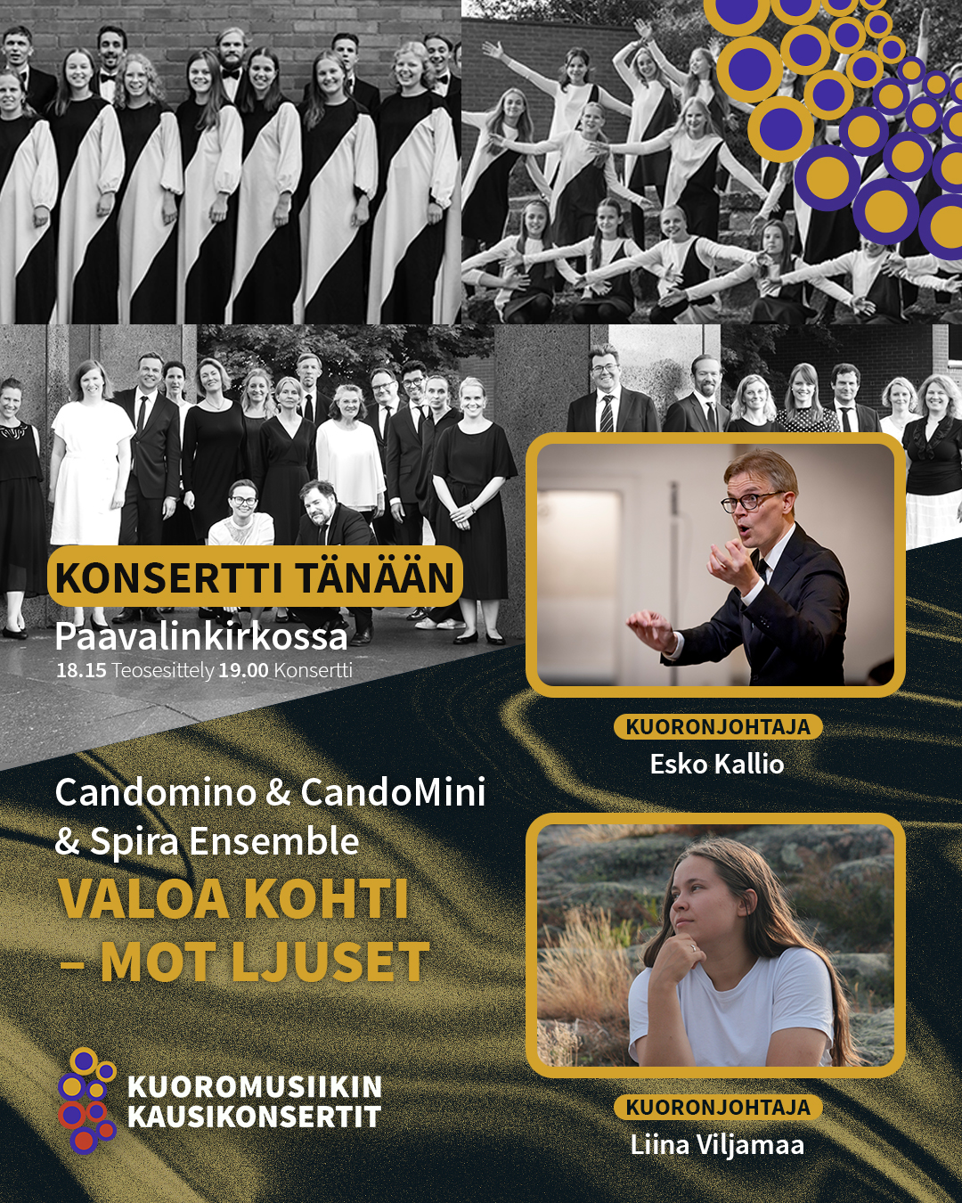 Tänään klo 19.00 Paavalinkirkossa konsertoi Candomino, CandoMini ja Spira Ensemble, johtajinaan Esko Kallio ja Liina Viljamaa. Muista myös teosesittely klo 18.15.
KONSERTIN ESITTELY KOTISIVUILLAMME.
#kuoromusiikinkausikonsertit
#kunmusiikkiyhdistää
@candominochoir
@candomini
@spiraensemble
#eskokallio
@liinajosefiina
@paavalinseurakunta