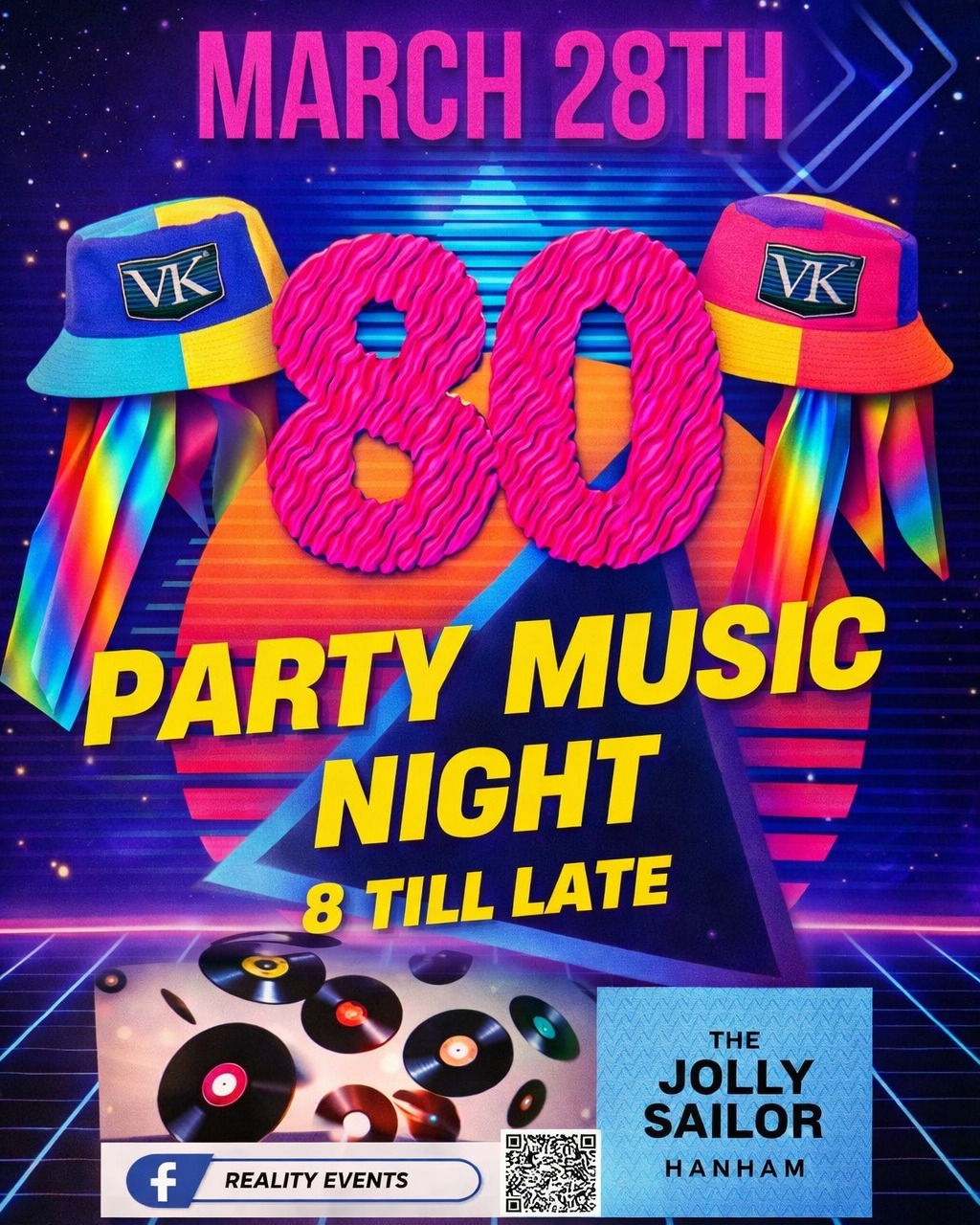 Get ready for a night of pure throwback vibes at our 80s Party Music Night! 🕺💃
📅 Saturday 28th March 2026
⏰ From 7PM till late
🎧 Our DJ will be spinning the best tunes AND handing out prizes throughout the night — including bucket hats and sunglasses 😎🧢 so come ready to party in style!