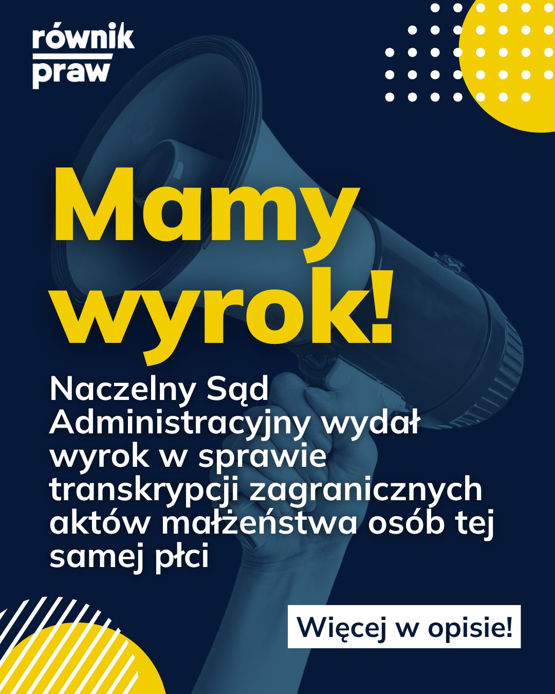 Naczelny Sąd Administracyjny potwierdził dziś jednoznacznie: polskie urzędy mają obowiązek transkrypcji zagranicznych aktów małżeństwa par tej samej płci. To koniec wieloletniego ignorowania rzeczywistości tysięcy rodzin w Polsce.
Kluczowe wnioski z uzasadnienia sądu:
▪️Konstytucja nie jest barierą: Art. 18 Konstytucji nie stoi na przeszkodzie uznaniu małżeństw osób tej samej płci w polskim systemie.
▪️Brak zakazu w przepisach: Z obecnego prawa nie można wywieść normy, która uniemożliwiałaby przeniesienie takiego aktu małżeństwa do polskiego rejestru.
▪️Systemy IT muszą nadążyć: Niedostosowanie systemów teleinformatycznych urzędów nie może stanowić podstawy do odmowy.
▪️Konkretny termin: Kierownik USC został zobowiązany do dokonania transkrypcji w ciągu 30 dni od dnia zwrotu akt.
Dzisiejsze rozstrzygnięcie to milowy krok w stronę pełnej równości i przywrócenia godności wielu parom. Choć wyrok nie wprowadza bezpośrednio małżeństw jednopłciowych do polskiego Kodeksu rodzinnego, to realnie otwiera drzwi do stabilizacji sytuacji prawnej tysięcy obywateli.
Prawo w końcu zaczyna dostrzegać i chronić wszystkie rodziny, bez wyjątków.
Śledzimy proces wdrażania tego orzecznictwa i deklarujemy pełne wsparcie merytoryczne dla osób ubiegających się o transkrypcję swoich dokumentów.
