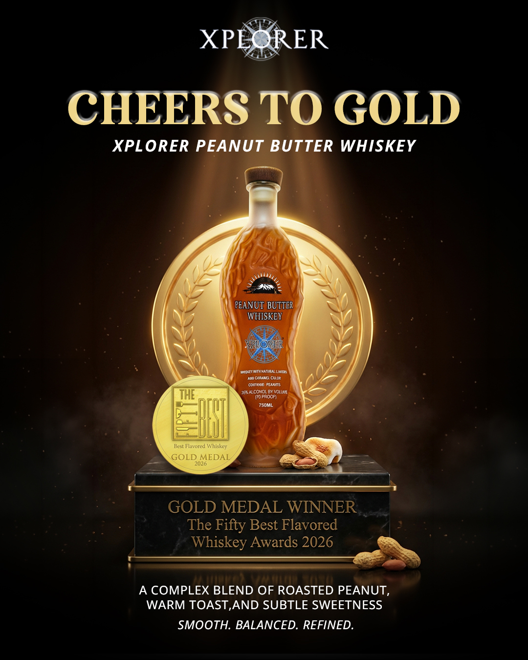 🥂 Cheers to gold!
Xplorer Peanut Butter Whiskey takes GOLD at The Fifty Best 2026 Flavored Whiskey Awards
#BestFlavoredWhiskey #XplorerWhiskey #AwardWinningSip #PeanutButterWhiskey #GoldMedalWinner