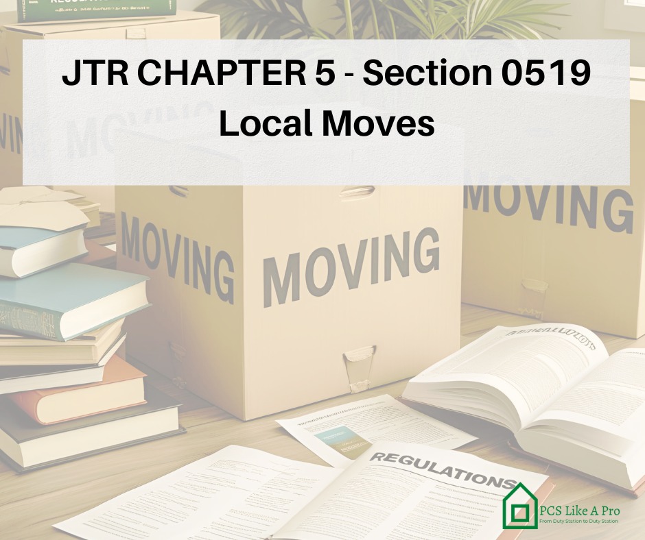 Regulations You Should Know -
JTR Chapter 5, Section 0519 - Local Moves
Local moves may be authorized for a short-distance move such as:
-Reassignment
-Moving to or from Government Quarters or Privatized Housing
-Vacating Local Economy Housing Under Certain Circumstances
-Involuntary Tour Extension
-Separation
-Retirement
-Foreclosure on Rental Housing While Under a Lease
Please review this section of the JTR for specific questions and situations. This does not necessarily authorize a local move because you do not like the house, changed your mind, or decided to buy off post for an investment piece later.
#pcslikeapro #localMoves #regulations