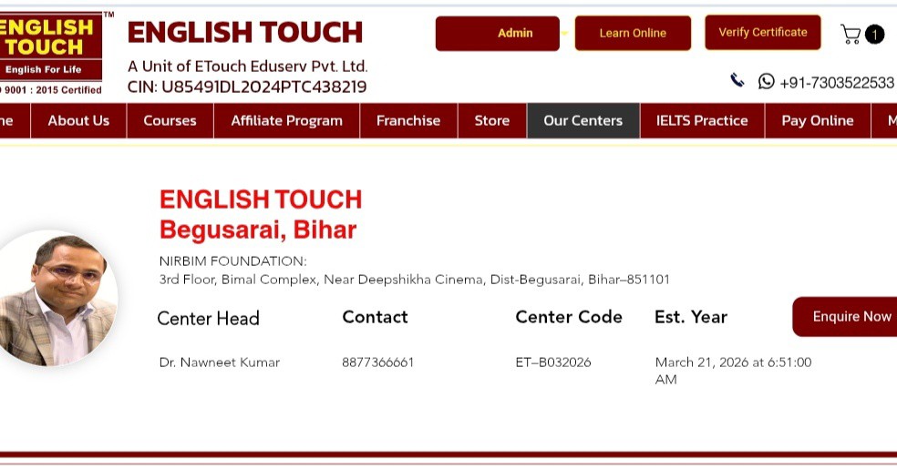 #EnglishTouchFranchise #EnglishTouchCollaboration #EnglishTouchStudyCentre
We are proud to announce the launch of an English Touch franchise centre in Begusarai, Bihar.
This marks a significant step in our mission to empower India with effective English communication skills.
We extend our best wishes to the team for a successful journey ahead.