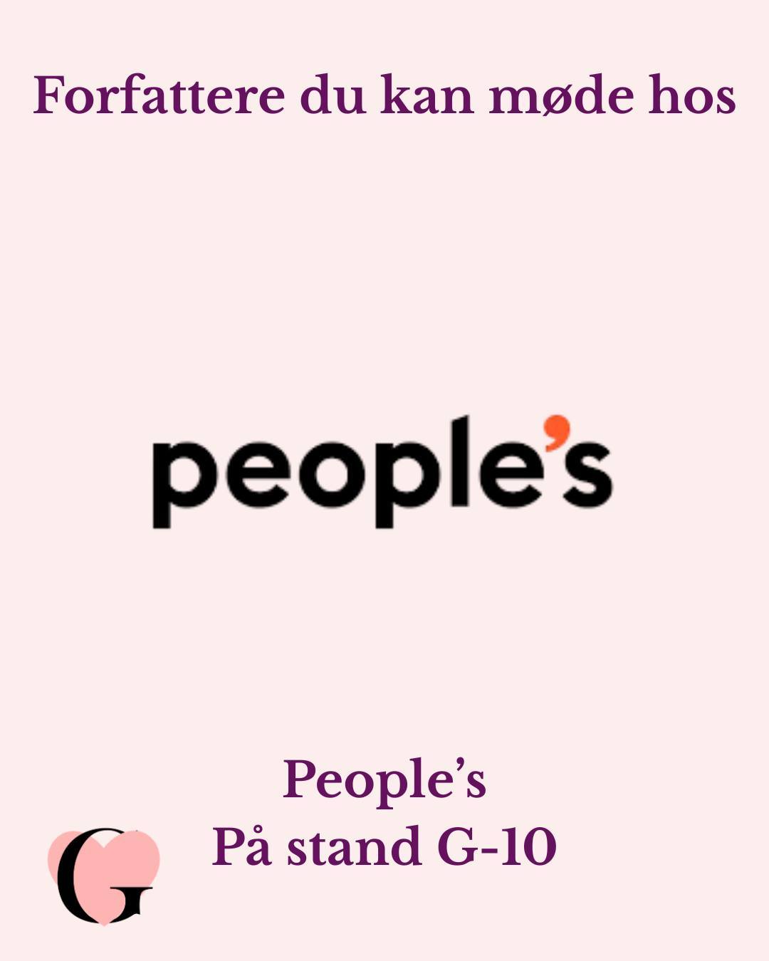 Peoples er igen i år at møde på festivalen, denne gang på stand G-10 hvor du kan møde følgende forfattere:
Thea Rytter
C. A. Wolters
Johanne Bille
Tjek magasinet ud for signeringstider og receptioner.
www.gunstfestival.com/gunstemagasinet