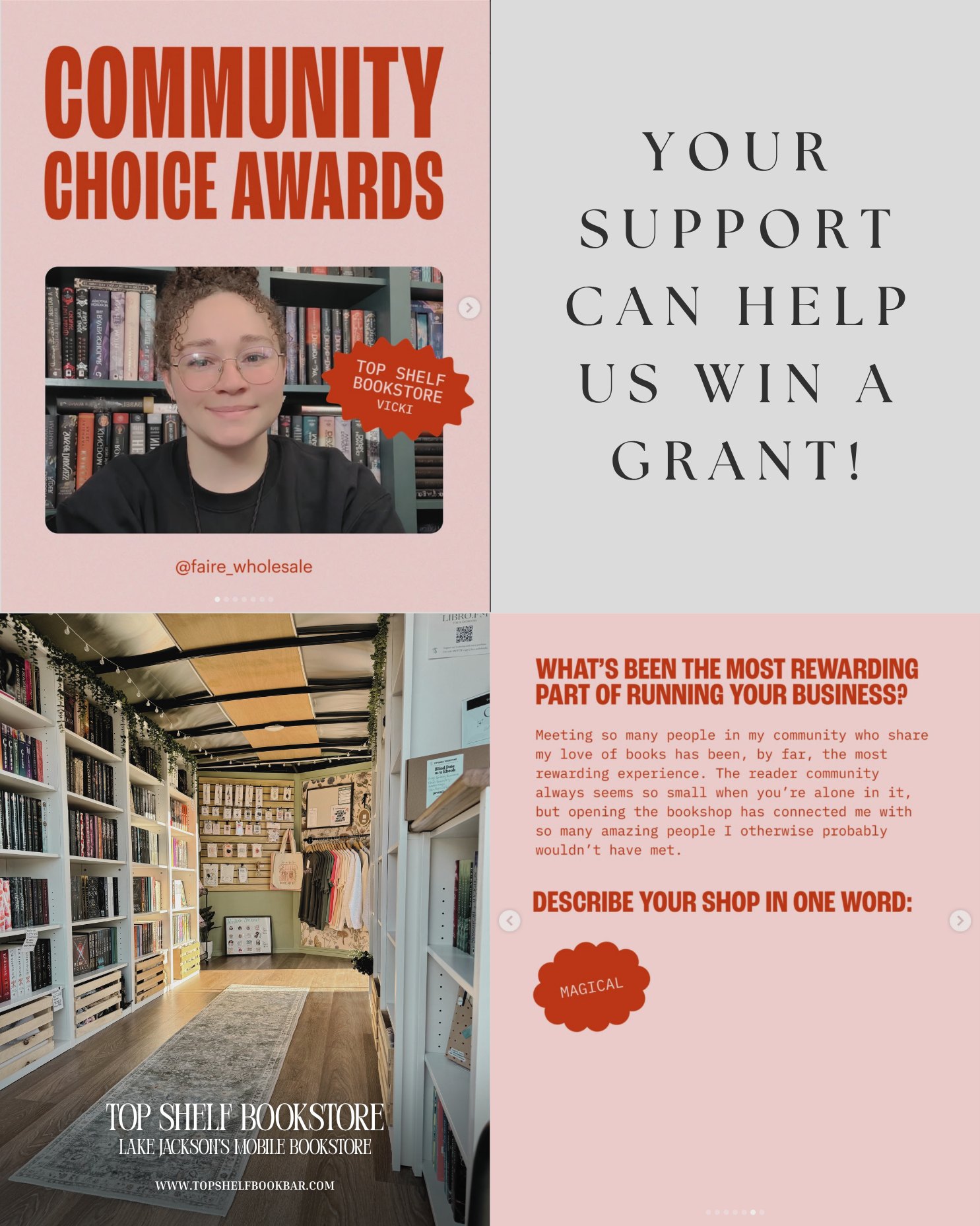 Hi everyone! 💛
We are so excited to share that our mobile bookstore is in the running for a grant—and we truly couldn’t do this without you.
If you have a moment, would you mind showing a little love to this post? Every like, comment, and share helps more than you know:
https://www.instagram.com/p/DWRX113lfGv/?igsh=a2J3d2k3OWFmdHMy
Thank you for supporting our small bookshop! 📚
.
.
.
.
.
.
.
#mobilebookstore #Fantasy #womenownedbusiness #bookish