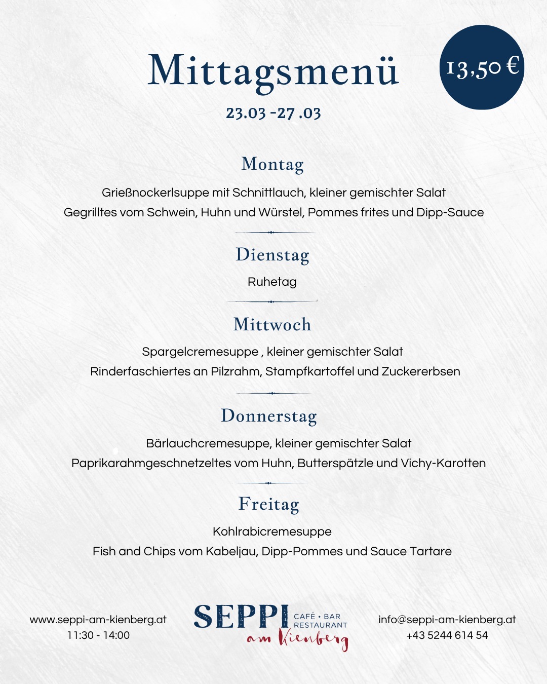 Das Mittagsmenü für diese Woche! ✨
#seppiamkienberg #jenbach #menü #genussmomente