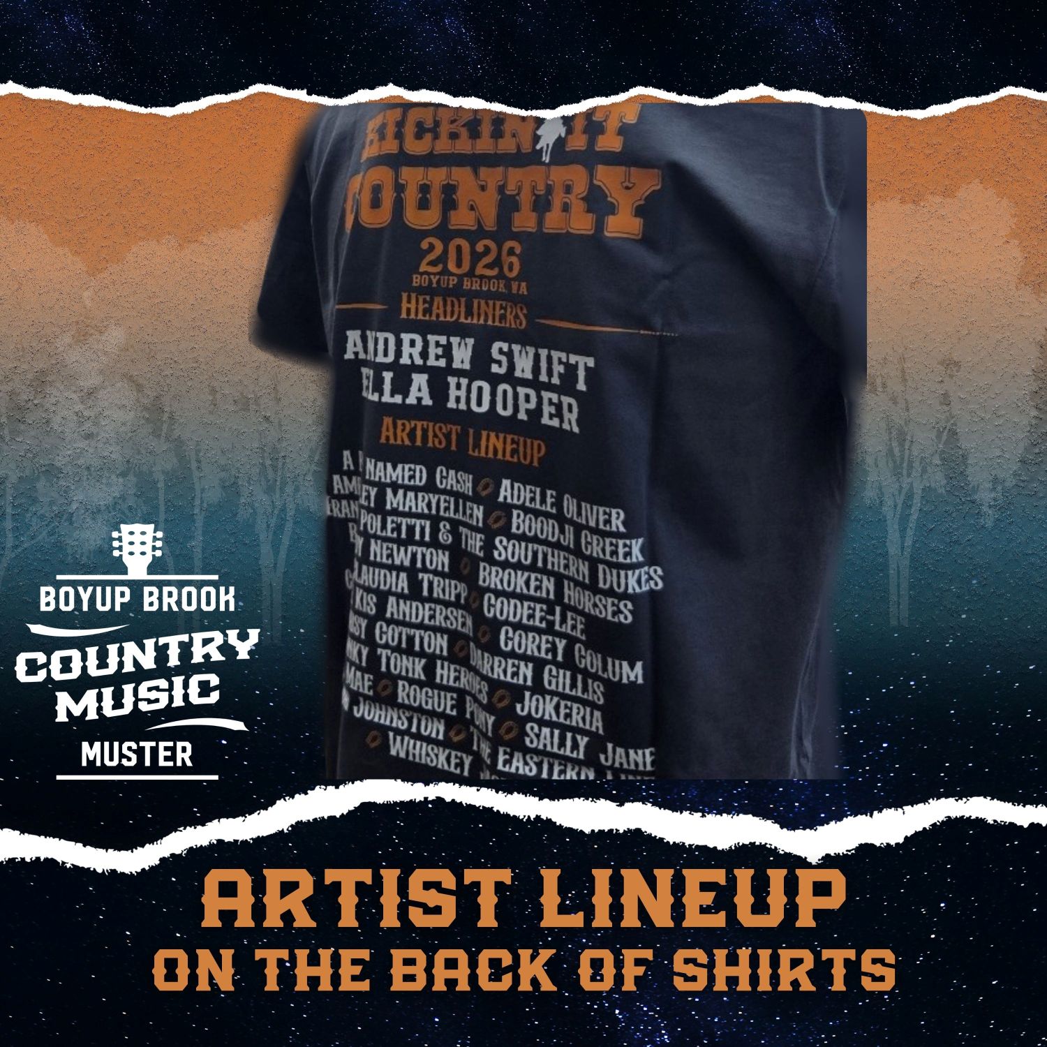 BACK BY DEMAND – KICKIN’ IT COUNTRY 2026 MERCH
You asked… we listened 🤠
After SELLING OUT during the 2026 Boyup Brook Country Music Muster, our official merch is making a comeback!
From crowd-favourite tees and polos featuring the full 2026 artist lineup, to trucker caps, comfy footy shorts and must-have stubby holders – this is your second chance to grab a piece of the Muster.
🤠 2026 MERCH RANGE - see pics
Polo Shirt – $60
T-Shirt – $55
Footy Shorts – $50
Trucker Cap – $45
Stubby Holder – $10
🎸 Missed out? Now’s your moment.
🎸 Loved it? Grab another before it’s gone again.
Whether you were there or just wish you were – this gear lets you wear the memory and keep Kickin’ it Country all year round.
🚚 Flat rate shipping $15 Australia-wide.
💥 FREE shipping on orders $180 and over.
⚡ Limited reorder – Orders close Sunday 12 April - don’t miss out (again!)
Please note:
Orders must be paid in full upon issue of invoice to secure your order. Items will not be held without payment.
Email your orders to hello@wacountrymusic.com.au
#KickinItCountry #BoyupBrookMuster #BackByDemand #SoldOutNoMore 🤠