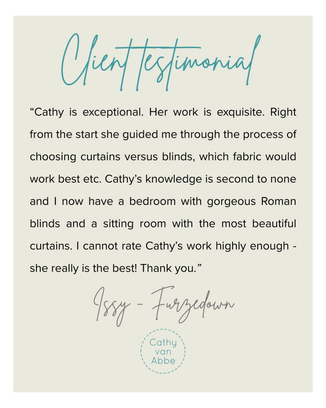 What a wonderful review from a lovely client! It made me feel all warm and fuzzy inside, which is never a bad thing. 😊
Hopefully this gives confidence to those of you considering window treatments or soft furnishings, that you are in safe hands.
Do get in touch with your enquiry if you would like a free estimate.
#feedback #review #praise #testimonial #testimonials #kindwords #romanblindmakers #romanblindmaker #balhamnewsie #softfurnishing #TootingBec #southlondon #softfurnishings #custommade #tooting #balhammums #southwestlondonmums #tootingmums #balhamlife #madetomeasure #windowtreatments #curtainmaker #balham #maker #wandsworth #localmaker #localmakers #makers #smallbusiness #bespoke