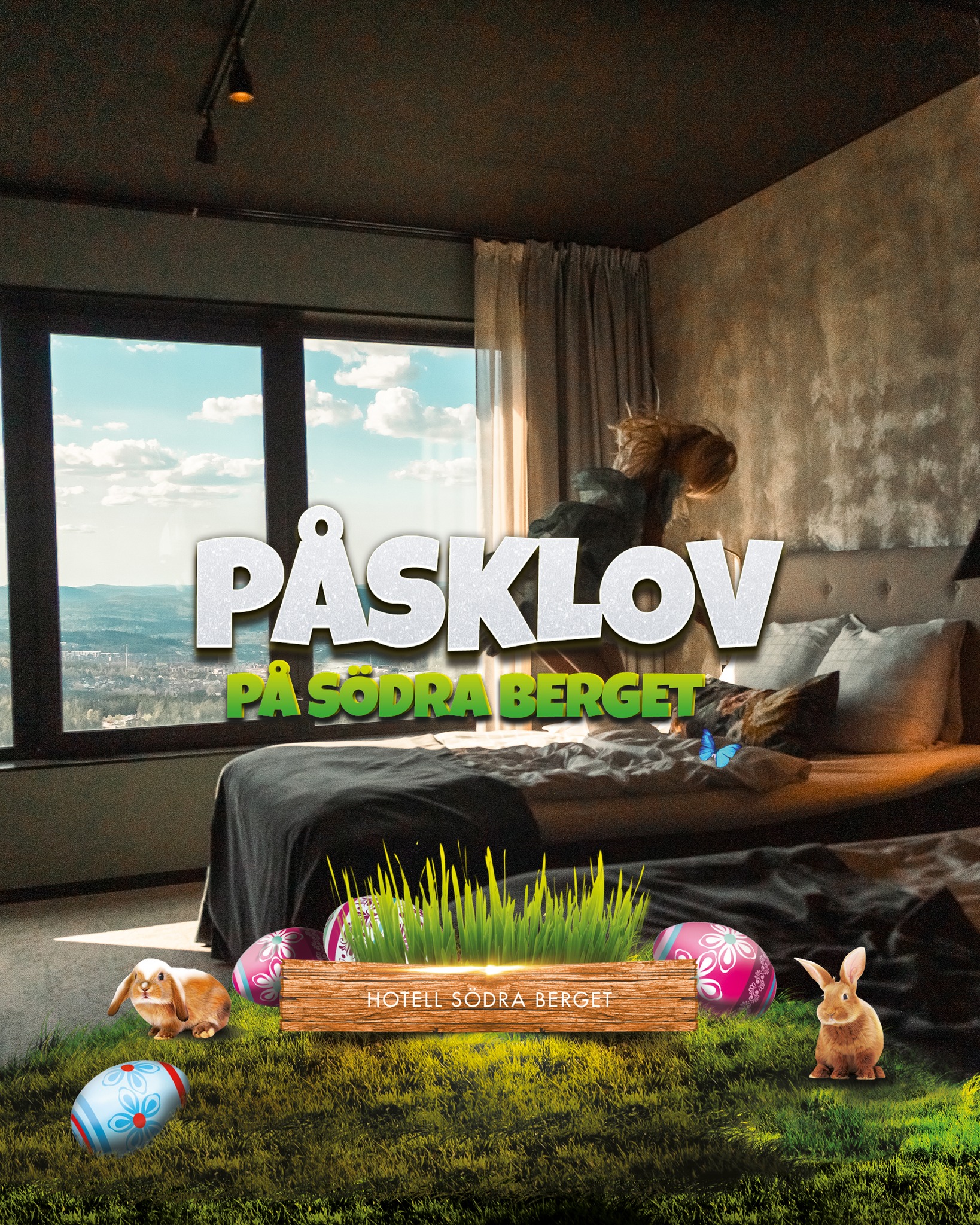 Påsklovet på Hotell Södra Berget
Gör påsklovet till något extra! Checka in på höjden och njut av sköna familjedagar, bekvämt boende och aktiviteter för alla åldrar – med milsvid utsikt över Sundsvall.
👨👩👧👦 Familjevänligt boende
Bo i Superior Twin Room med dubbla dubbelsängar – perfekt för hela familjen och med en unik utsikt.
📅 Gäller ankomster: 29 mars - 12 april
Våra påsklovspaket
Familjepaketet
Från 1 995 kr/rum (upp till 2 vuxna & 2 barn)
✔️ Övernattning
✔️ Generös frukostbuffé
Himlabadet-paketet
Från 2 195 kr/rum (upp till 2 vuxna & 2 barn t.o.m. 12 år)
✔️ 1 natt i familjerum
✔️ 1 dags entré till Himlabadet
NYHET! Strike Club-paketet 🎳
Från 2 195 kr/rum (upp till 2 vuxna & 2 barn t.o.m. 12 år)
✔️ 1 natt i familjerum
✔️ 1 aktivitet på Strike Club
💆 VIDA Spa
På VIDA Spa gäller åldersgräns 13 år.
Måndagar: Minimys för barn 4–12 år
⏰ 11.00–15.00 & 15.00–19.00
👉 Boka påsklovet nu – www.sodraberget.se/påsklov -platserna går åt snabbt!