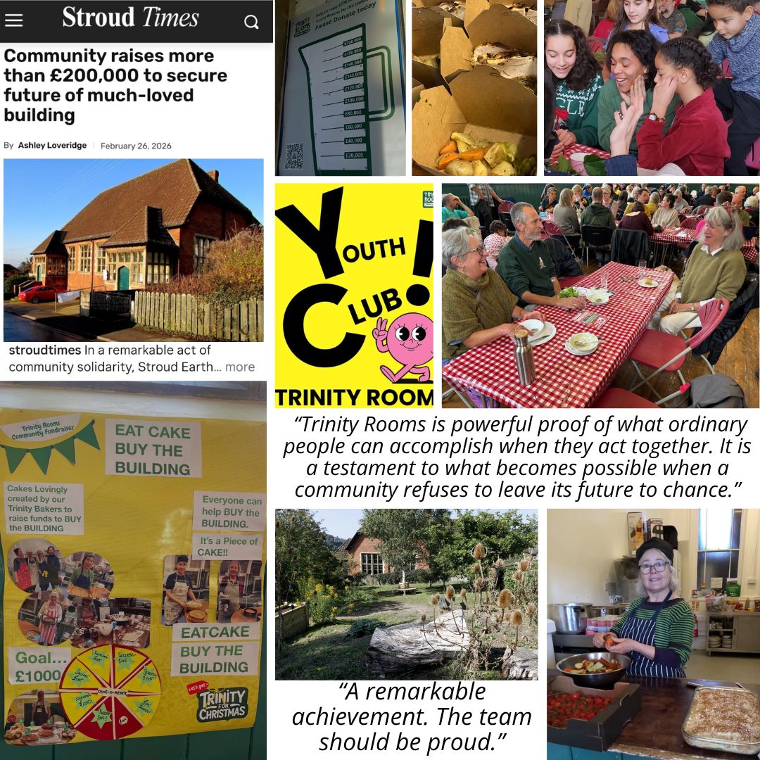 It's certainly been a busy first few months of the year for our Trinity Rooms Community Hub.
Alongside our usual weekly cafes, pantries, and youth clubs, monthly Eco Repair Days, and the amazing efforts of all our wonderful volunteers, connected organisations, partners, and supporters. 🙌
From reaching the first goal of our ongoing fundraising campaign to hosting events, having fantastic workshops, and holding inspiring sessions. We've had Art Labs, Print Fairs, Gigs, Stroud Film festival, Discussions, Yoga, Dances, Crafts, and more.
It is truly down to the incredible involvement of so many, as well as the generosity of you all, that we do what we do for Stroud, community, and the district - supporting local whilst protecting the planet. 💪
We are SO so grateful and THANK YOU! 🙏
#Stroud and Proud. ❤
#Gloucestershire #SupportingLocal #Community #Gloucester #MakingADifference #Paganhill #Nailsworth #TakingAction #Volunteering #Cheltenham #Amberley #Painswick #Chalford #Food #SaveOurSpace #Inspiring #SupportLocal #ConnectingPeople