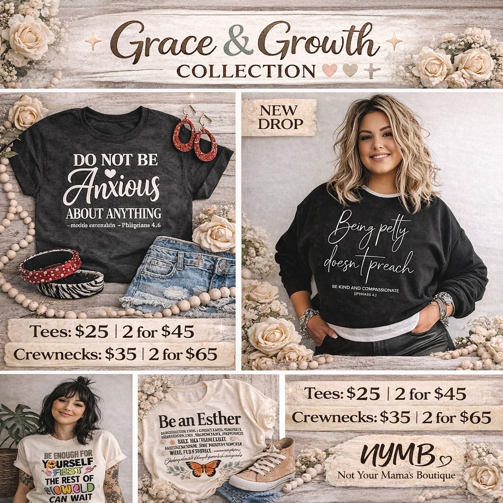 Okay but this drop… 😍
A little faith 🙌
A little healing 💖
A little attitude 😌
Because we’re learning, growing, trusting God, AND still being real over here 👏
Which one are you grabbing?? 👇
🖤 Faith
🦋 Purpose
🌸 Self Love
✨ A Little Sass
#NYMB #FaithBasedFashion #BoutiqueStyle #SelfLoveEra #ChristianApparel