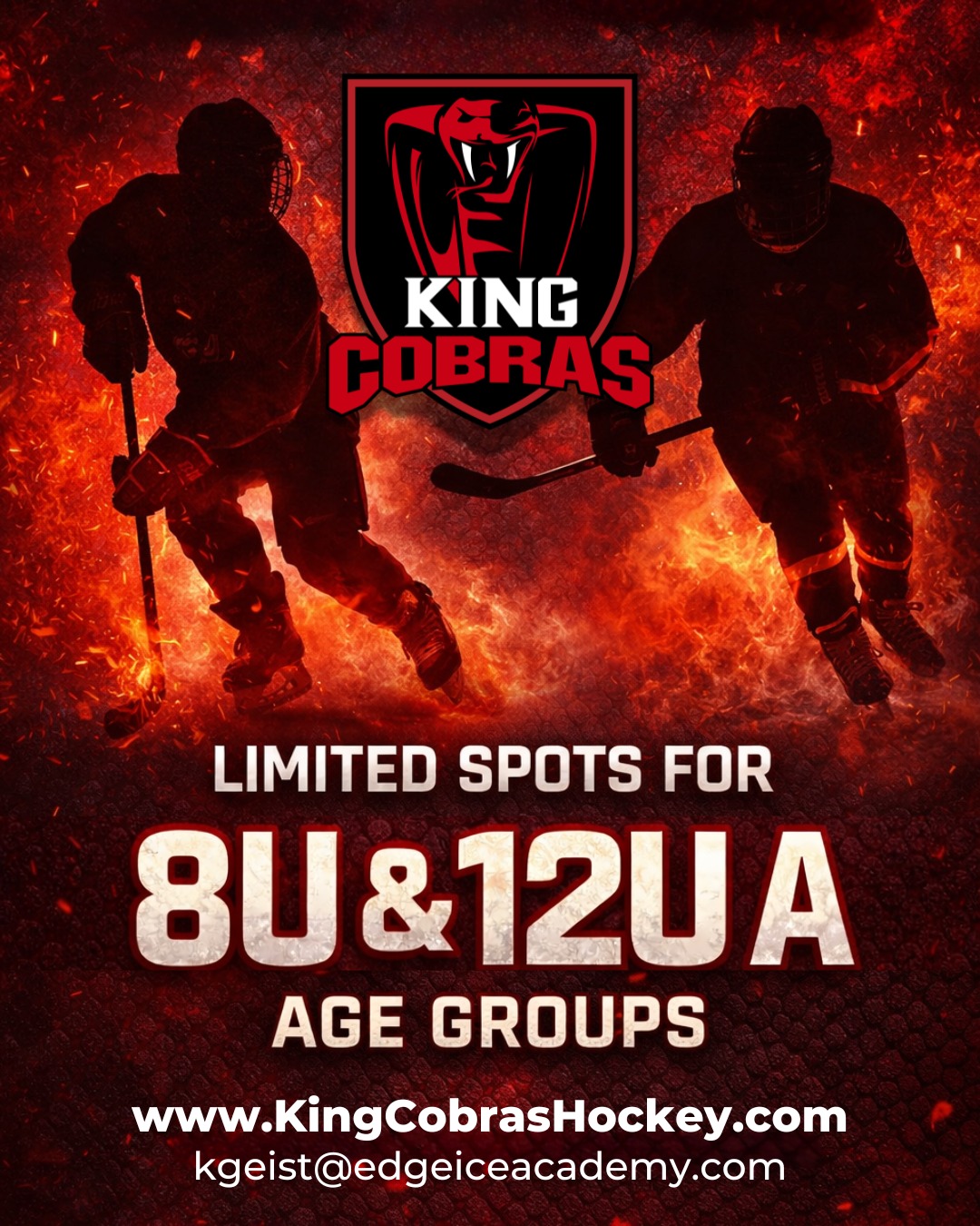 Limited spots remain for our King Cobras 8U Mites 12U A teams. If your player is ready for a competitive environment focused on development, pace, and getting better every time they hit the ice, now is the time to secure a spot. Register today at KingCobrasHockey.com or email kgeist@edgeiceacademy.com for more information.
.
.
.
#KingCobras #YouthHockey #HockeyTryouts #NJHockey #CuttingEdgeIceAcademy