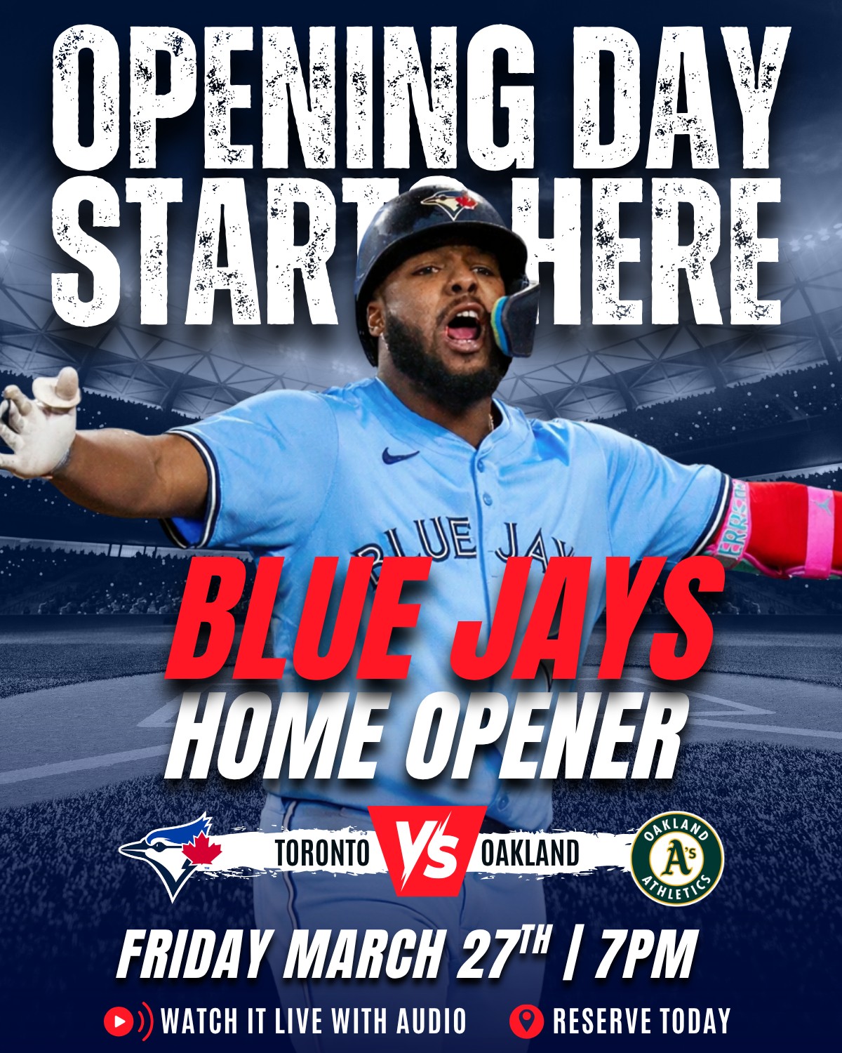 Opening Day is HERE ⚾🔥
The boys are back and ready to light it up at the home opener! Catch every pitch, hit, and moment LIVE with sound as the Blue Jays take on Oakland.
📅 Friday March 27th
🕖 7PM
Grab your crew, lock in your table, and don’t miss the start of the season!
📍 Reserve now
🎥 Game on all screens with full audio
#BlueJays #OpeningDay #HomeOpener #GameNight #TorontoSports #WatchParty