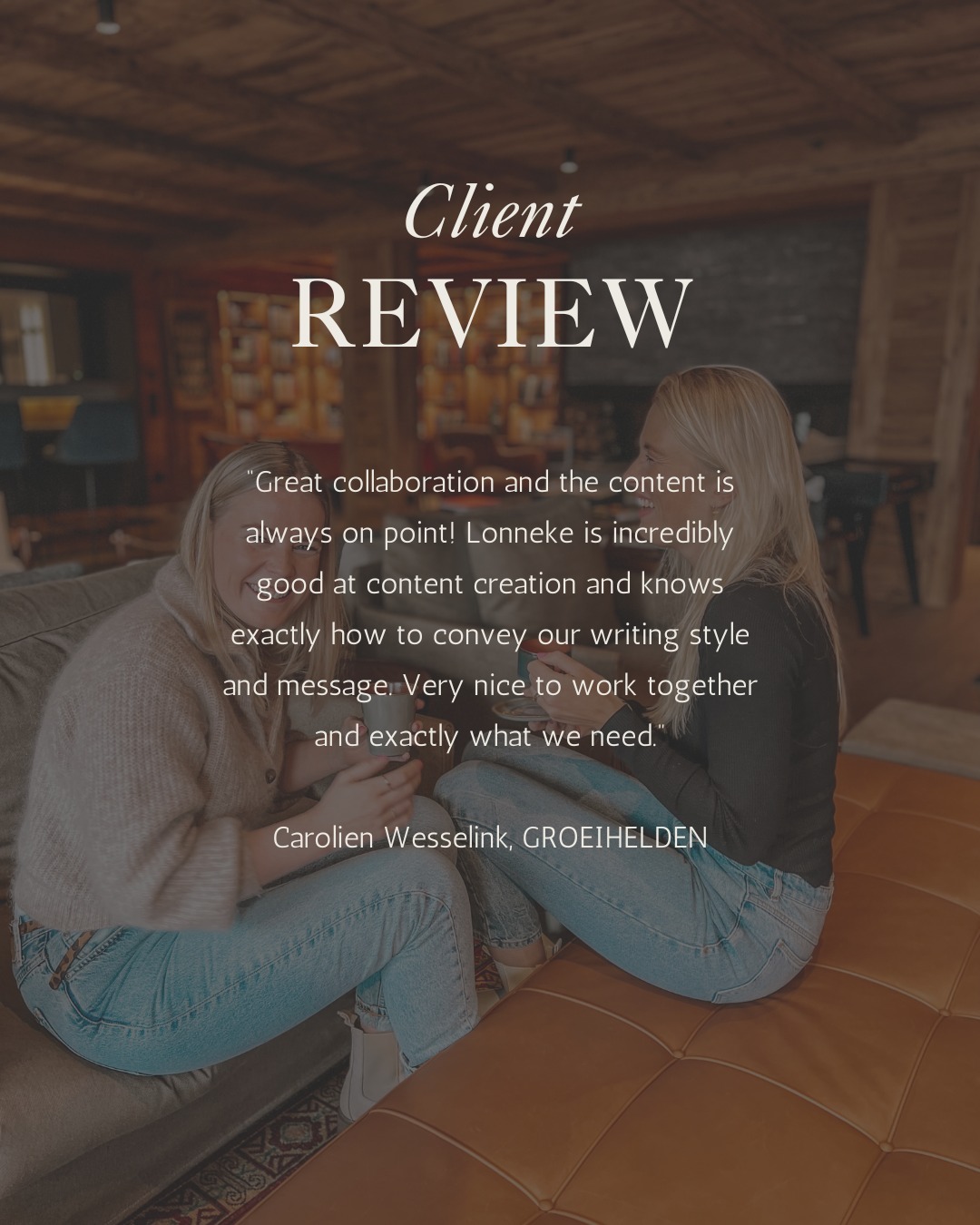 “Great collaboration and the content is always on point! Lonneke is incredibly good at content creation and knows exactly how to convey our writing style and message. Very nice to work together and exactly what we need.”
- Carolien Wesselink, @groeihelden
Original review in dutch:
“Super fijne samenwerking en de inhoud is altijd on point! Lonneke is ongelofelijk goed in content creatie en weet precies onze schrijfstijl en boodschap over te brengen. Ontzettend fijn samenwerken en precies wat we nodig hebben.“
#marketingsupport #socialmediamanagement #instagrammanagement #socialmediaagency #monaco