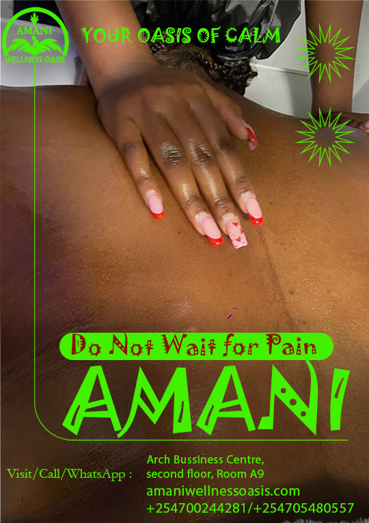Don’t wait for pain to book
Massage is not only for when the body hurts — regular care helps release tension early, improve circulation, and keep your body feeling balanced before discomfort builds up.
Give your body attention before it asks for it loudly.
Small moments of care today can make a big difference tomorrow.
📍 Arch Business Centre, 2nd Floor, Room A9, Along Eastern Bypass
📞 0700 244 281 | 0705 480 557
#BodyCare #MassageWellness #PreventiveCare #AmaniWellnessOasis