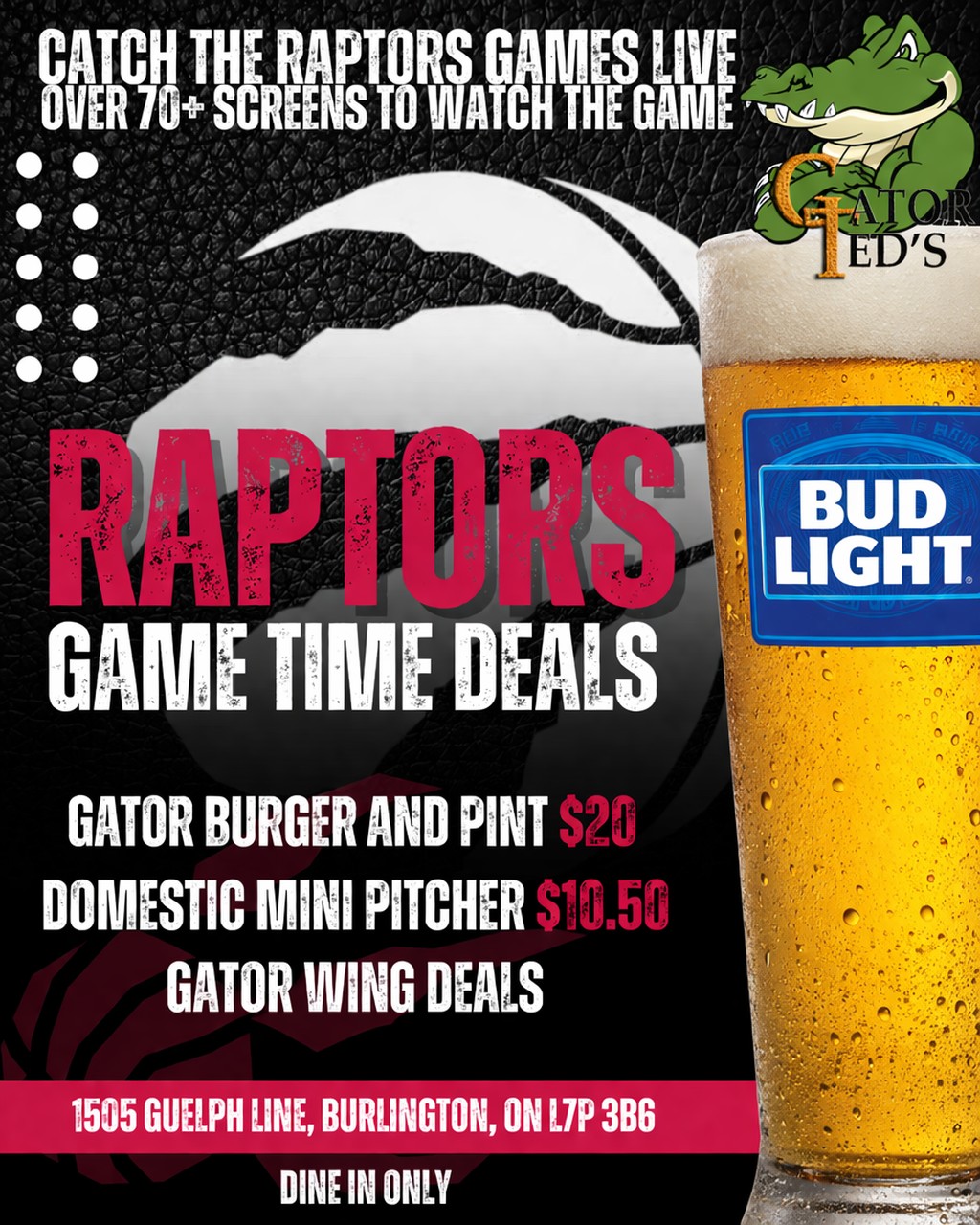 🏀🔥 Raptors Nation — it’s crunch time! 🔥🏀
Only 3 games left and the Toronto Raptors are still fighting to lock in that playoff spot 💪
Catch all the action LIVE at Gator Ted’s — where the energy is high, the drinks are cold, and every play hits harder with a crowd behind you 🙌
🍻 Game-day drinks
🍗 Wings & pub favourites
📺 Every second on the big screens
Don’t miss a moment — this is what it’s all about.
Game On.
#Raptors #WeTheNorth #GameNight #GatorTeds #PlayoffPush