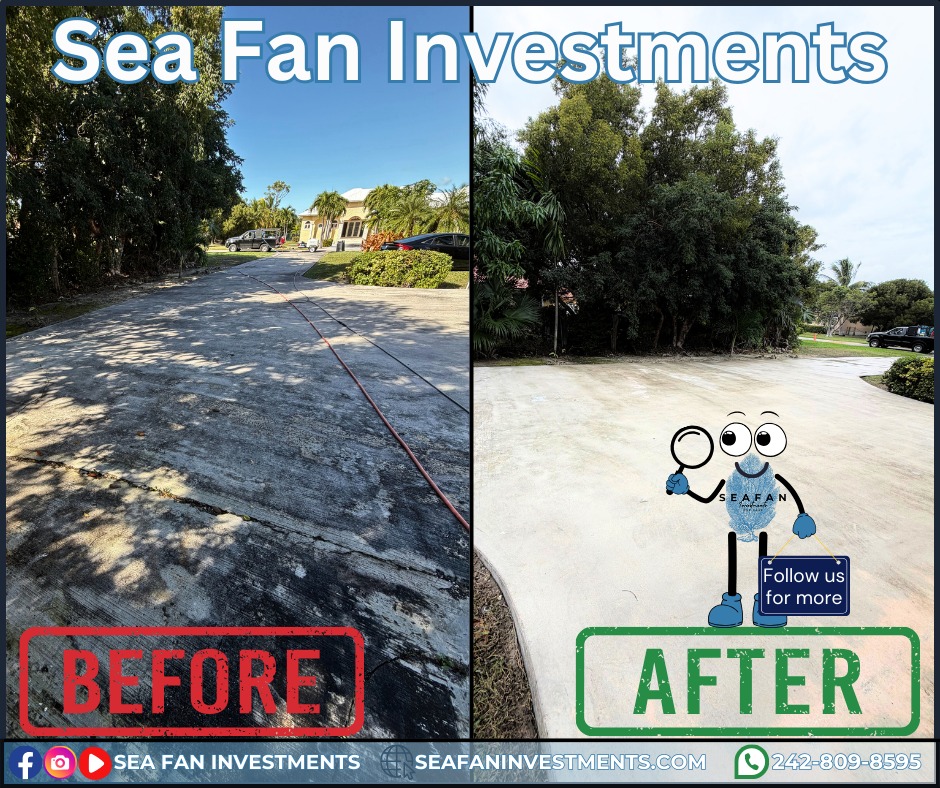 Your driveway is the entrance to your property, is it welcoming you home or making you turn around? Sea Fan Investments are your curb appeal specialists!
Want to learn more? Check out our blog on pressure washing:
https://www.seafaninvestments.com/post/what-is-pressure-washing
We don't just pressure clean! We are your soft washing professionals and provide complete exterior cleaning solutions! Concrete cleaning, house washing, roof cleaning, driveways, windows, decks, docks, pool surrounds, patios, surface sealing, paver restoration, and much more.
We have cleaned homes of all sizes, multi family properties, businesses, school campuses, churches, gas stations, apartment complexes, and manufacturing facilities. Big or small, we've cleaned it all. What can we clean for you?
We are always looking for ways to help you manage and maintain your investment.
We service Freeport, Grand Bahama 🇧🇸🇧🇸🇧🇸 and cater to all your property management needs.
Visit our website https://www.seafaninvestments.com/
Check us out on Google https://maps.app.goo.gl/FtLupz7nk7yhbf917
Follow us on Facebook https://www.facebook.com/SeaFanInvestments
Follow us on Instagram https://www.instagram.com/seafaninvestments/
Watch and subscribe to us on YouTube
https://www.youtube.com/channel/UCNAsDyoYIpteVf6pDe5iCQw
#pressurewashing #softwashing #roofcleaning #housewash #deckcleaning #DockCleaning #seafaninvestments #guttercleaning #drivewaycleaning #concretecleaning #soffitcleaning #sealing #stuccocleaning #poolsurroundcleaning #brickcleaning #stonecleaning #commercialroofcleaning #paversealing #dumpstercleaning #woodcleaning #oilremoval #oxidizationremoval #rusttreatment #graffitiremoval #windowcleaning #commercialcleaning #parkinglotcleaning #patiocleaning #pressurewashinggrandbahama #pressurecleaningfreeportbahama