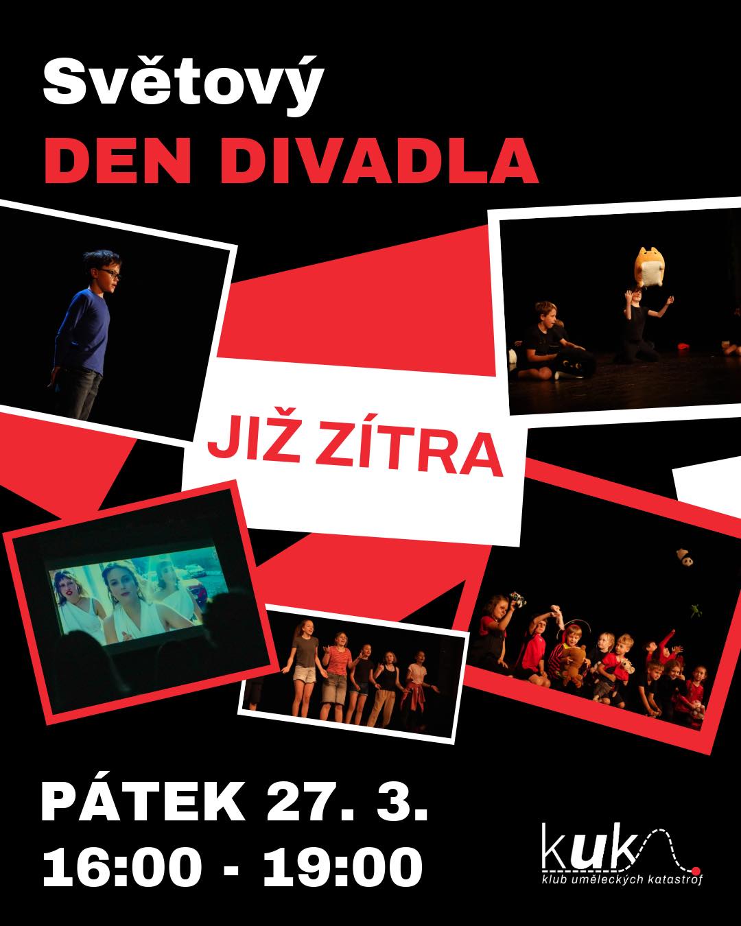 Již zítra! ⏰ Naše ZUŠka (ZUŠ Štítného, Praha 3) rozžije své prostory v rámci oslav SVĚTOVÉHO DNE DIVADLA🎭 K vidění budou mezi 15:45 - 19:00 ukázky z naší KUKácké tvorby - např. divadelní představení: Kočičí restaurace, Četnická pohádka, Ostrov Baulu, Kořeny, Astrid; “recitomat” neboli recitační automat: M. Šimek a J. Grossmann - Ze zápisníku sportovce, D. I. Charms - Pět boulí, M. Macourek - Krotitel, Ch. Bukowski - Prázdná místa…; filmy z loňského soustředění, vysílání Rádia KUKej….
Tak neváhejte dorazit!✨
#kukdivadlo #dramaťák #dramatak #theatreworks #theatrekid #theatre #theatrelife #svetovydendivadla #světovýdendivadla #zusstitneho