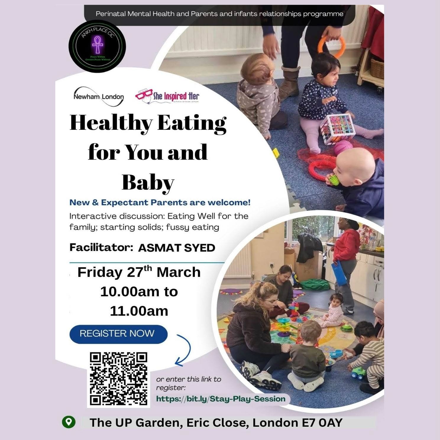 New & expectant parents - join @ankhplacecic for free advice on starting solids, fussy eating or how to eat well as a family!
Places must be booked on https://forms.gle/JPufTo36asvYdHEC6 if the QR code & bitly link still do not work. Under "session", please click "other". All queries to ankhplace@gmail.com.
