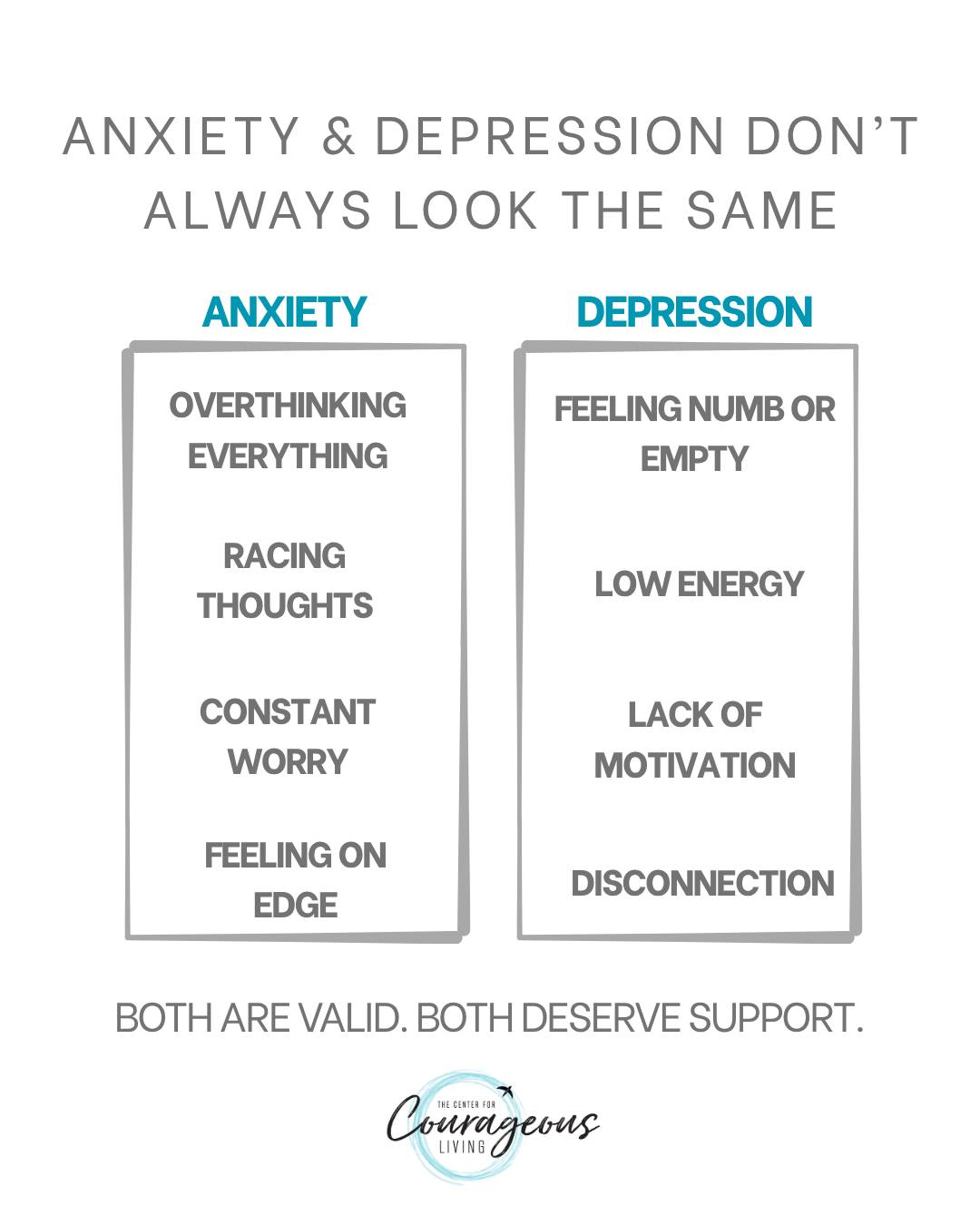 Anxiety and depression can show up in very different ways — but both can feel overwhelming in their own way.
Anxiety often feels like a mind that won’t slow down — constant thoughts, worry, racing scenarios, and feeling on edge even when everything seems “fine” on the outside.
Depression can feel like the opposite — heaviness, low energy, loss of motivation, and a sense of disconnection from yourself, others, or things you once enjoyed.
Some people experience one, some experience both, and sometimes they can overlap — creating a cycle that feels confusing, frustrating, and difficult to break.
You might find yourself wanting to feel better, but not knowing where to start — or feeling like you “should” be able to manage it on your own.
No matter how it shows up, your experience is valid — and you don’t have to navigate it alone.
If you’ve been feeling overwhelmed, stuck, or unlike yourself lately, it may be time to reach out for support. Therapy can help you better understand what you’re experiencing, identify patterns, and build tools that actually support your day-to-day life. 💙
We currently have immediate availability with several of our therapists, including:
Amy, Kristy, Jannette (trauma), Sebastian, TeKeesha (trauma), Jonathan, and Natalie (trauma).
Our team at Center for Courageous Living is here to support you — wherever you’re starting from.
📍 Crystal Lake, IL
🌐 centerforcourage.com
📧 gia@centerforcourage.com
📞 815-707-4806
#MentalHealthAwareness #AnxietySupport #DepressionSupport #EmotionalWellbeing #CrystalLakeIL #TheCenterForCourageousLiving