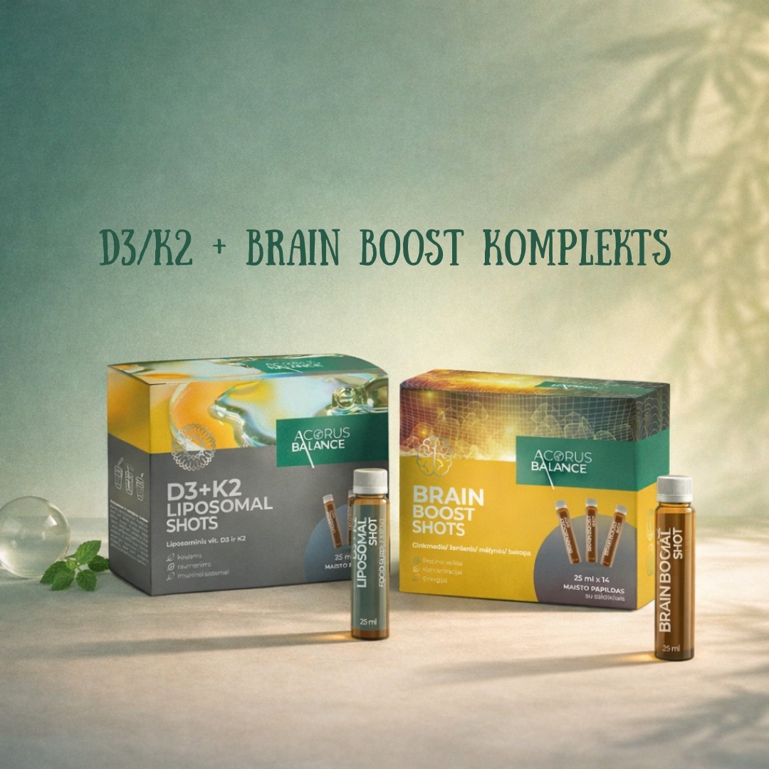LV
⚡️ Enerģija + imunitāte = īsta sinerģija ⚡️
Mēs bieži risinām problēmas atsevišķi - enerģijai vienu produktu, imunitātei citu.
Taču organisms strādā kā sistēma.
Pamēģini kombināciju:
👉 Brain Boost Shots
👉 D3 + K2 Liposomal Shots
būs noturīgāks rezultāts.
🧠 Brain Boost šoti - fokusam, enerģijai un produktivitātei (sastāvā - cinks , divdaivu ginks, bakopa, žeņšeņs)
☀️ D3 + K2 Liposomālie šoti - imunitātei un organisma līdzsvaram (sastāvā - Vitamīns D un K)
Ieguvumi:
💫 Var palīdzēt aizsargāt šūnas pret oksidatīvo stresu
💫 Var palīdzēt uzturēt koncentrēšanās spēju, normālu asinsrites funkciju un mazināt nogurumu
💫 Var palīdzēt uzturēt normālu imūnsistēmas darbību
💫 Var palīdzēt uzturēt normālu kalcija koncentrāciju asinīs
💫 Var palīdzēt uzturēt normālu glikozes līmeni asinīs
🌐 Atrodi Acorus Balance produktus musu mājaslapā vai veikalā Akropolē (Latgales iela 257)
RU
⚡️ Энергия + иммунитет = настоящая синергия ⚡️
Мы часто решаем проблемы по отдельности - один продукт для энергии, другой для иммунитета.
Однако организм работает как единая система.
Попробуй комбинацию:
👉 Brain Boost Shots
👉 D3 + K2 Liposomal Shots
результат будет более устойчивым.
🧠 Brain Boost Shots - для концентрации, энергии и продуктивности (в составе - цинк, двулистный гинкго, бакопа, женьшень)
☀️ D3 + K2 Liposomal Shots - для иммунитета и баланса организма (в составе - витамины D и K)
Преимущества:
💫 Может помочь защитить клетки от оксидативного стресса
💫 Может помочь поддержать способность к концентрации, нормальную функцию кровообращения и уменьшать усталость
💫 Может помочь поддержать нормальную работу иммунной системы
💫 Может помочь поддержать нормальную концентрацию кальция в крови
💫 Может помочь поддержать нормальный уровень глюкозы в крови
🌐 Ищите продукты Acorus Balance на нашем сайте или в магазине Akropole (ул. Латгалес, 257)