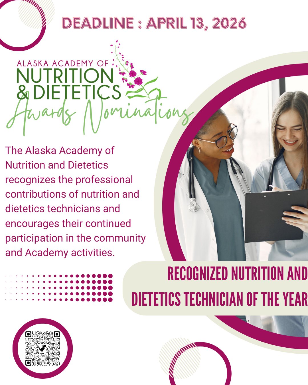 Deadline Monday!
The Academy of Nutrition and Dietetics recognizes the professional contributions of nutrition and dietetics technicians and encourages their continued participation in the community and Academy activities. Award recipients are selected by their affiliated dietetic organizations. They demonstrate leadership qualities and performance in the Academy or their employment through education, clinical nutrition, foodservice management, public relations, career guidance and legislation.
Nominate yourself or your peers today at the link in bio.