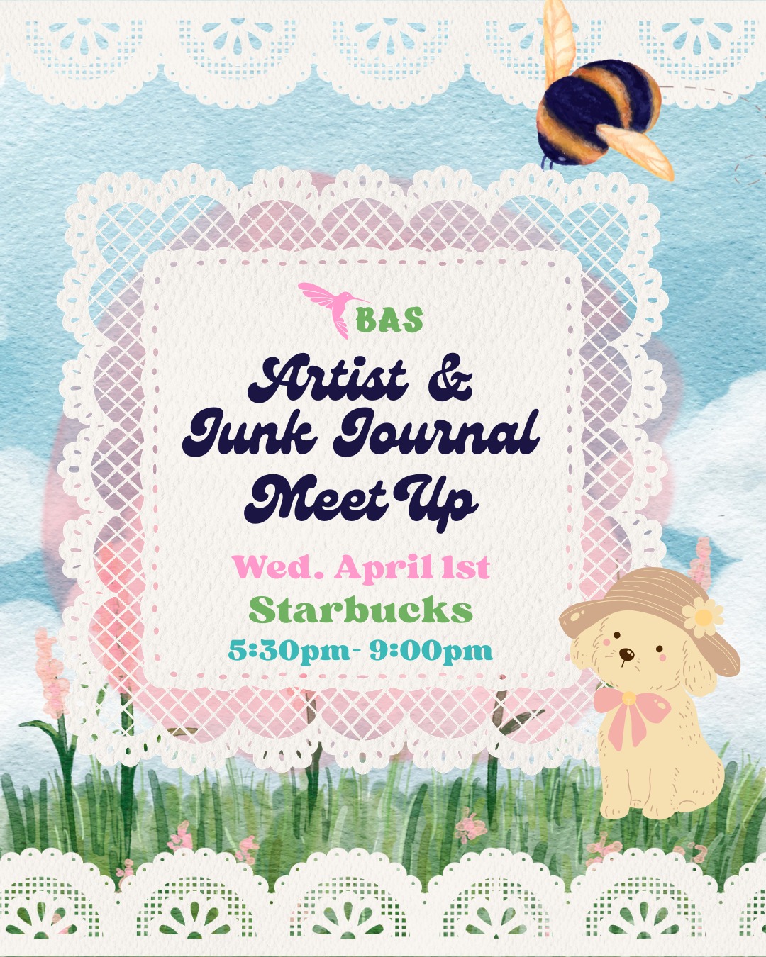 Artist & Junk Journal Meet Up ☕️🎨
Come hang at Starbucks and romanticize your creative life for a few hours. Sketch something cute, junk journal like a gremlin, start a piece you won’t finish, or just sip your drink and vibe.
We’re in our spring era. Fresh energy, new ideas, more hangs, and a little delusion that this is the week we get our life together.
April 1st
5:30 PM to 9:00 PM
Starbucks
All creatives welcome. Bring your supplies, your artsy thoughts, or just your emotional support drink 🌿✨