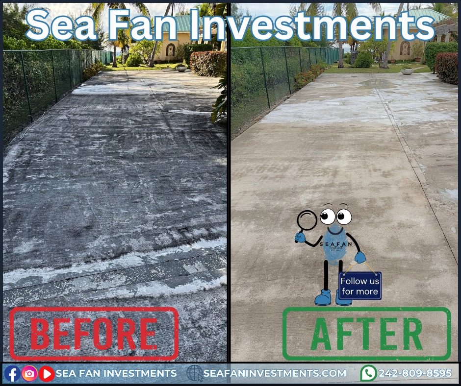 What's eating your concrete? Gleocapsa Magma, better know as organic growth feeds upon the limestone in concrete, and in our climate it thrives. Don't wait for damage to occur, call Sea Fan Investments; we are your exterior cleaning professionals.
Want to learn more? Check out our blog on pressure washing:
https://www.seafaninvestments.com/post/what-is-pressure-washing
We don't just pressure clean! We are your soft washing professionals and provide complete exterior cleaning solutions! Concrete cleaning, house washing, roof cleaning, driveways, windows, decks, docks, pool surrounds, patios, surface sealing, paver restoration, and much more.
We have cleaned homes of all sizes, multi family properties, businesses, school campuses, churches, gas stations, apartment complexes, and manufacturing facilities. Big or small, we've cleaned it all. What can we clean for you?
We are always looking for ways to help you manage and maintain your investment.
We service Freeport, Grand Bahama 🇧🇸🇧🇸🇧🇸 and cater to all your property management needs.
Visit our website https://www.seafaninvestments.com/
Check us out on Google https://maps.app.goo.gl/FtLupz7nk7yhbf917
Follow us on Facebook https://www.facebook.com/SeaFanInvestments
Follow us on Instagram https://www.instagram.com/seafaninvestments/
Watch and subscribe to us on YouTube
https://www.youtube.com/channel/UCNAsDyoYIpteVf6pDe5iCQw
#pressurewashing #softwashing #roofcleaning #housewash #deckcleaning #DockCleaning #seafaninvestments #guttercleaning #drivewaycleaning #concretecleaning #soffitcleaning #sealing #stuccocleaning #poolsurroundcleaning #brickcleaning #stonecleaning #commercialroofcleaning #paversealing #dumpstercleaning #woodcleaning #oilremoval #oxidizationremoval #rusttreatment #graffitiremoval #windowcleaning #commercialcleaning #parkinglotcleaning #patiocleaning #pressurewashinggrandbahama #pressurecleaningfreeportbahamas