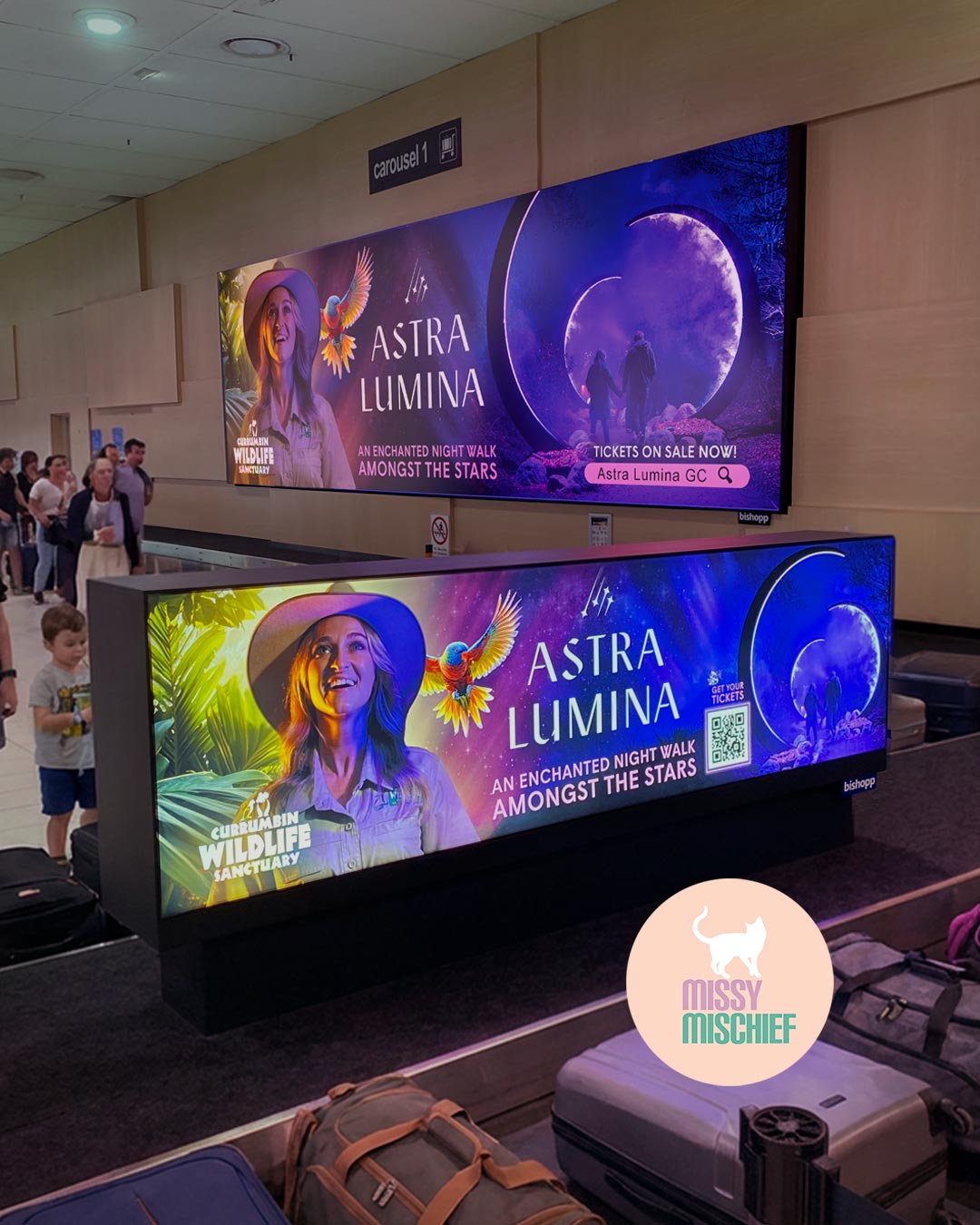 Always a nice moment spotting our work out in the wild. Even nicer when it is still there a year later.
Our digital signage we designed for Currumbin Wildlife Sanctuary’s Astra Lumina, still shining bright at Gold Coast Airport.
Safe to say this one has a few lives left in it.
#goldcoast #queensland #australia #visitqueensland #visitaustralia #goldcoastlife #travel #travelgram #travelinspo #exploreaustralia #holidayvibes #thingstodo #bucketlist #nightlife #familytravel #weekendvibes #discover #explore #outdoors #wanderlust #tourism #summer #adventure #mustsee #airport #missymischief