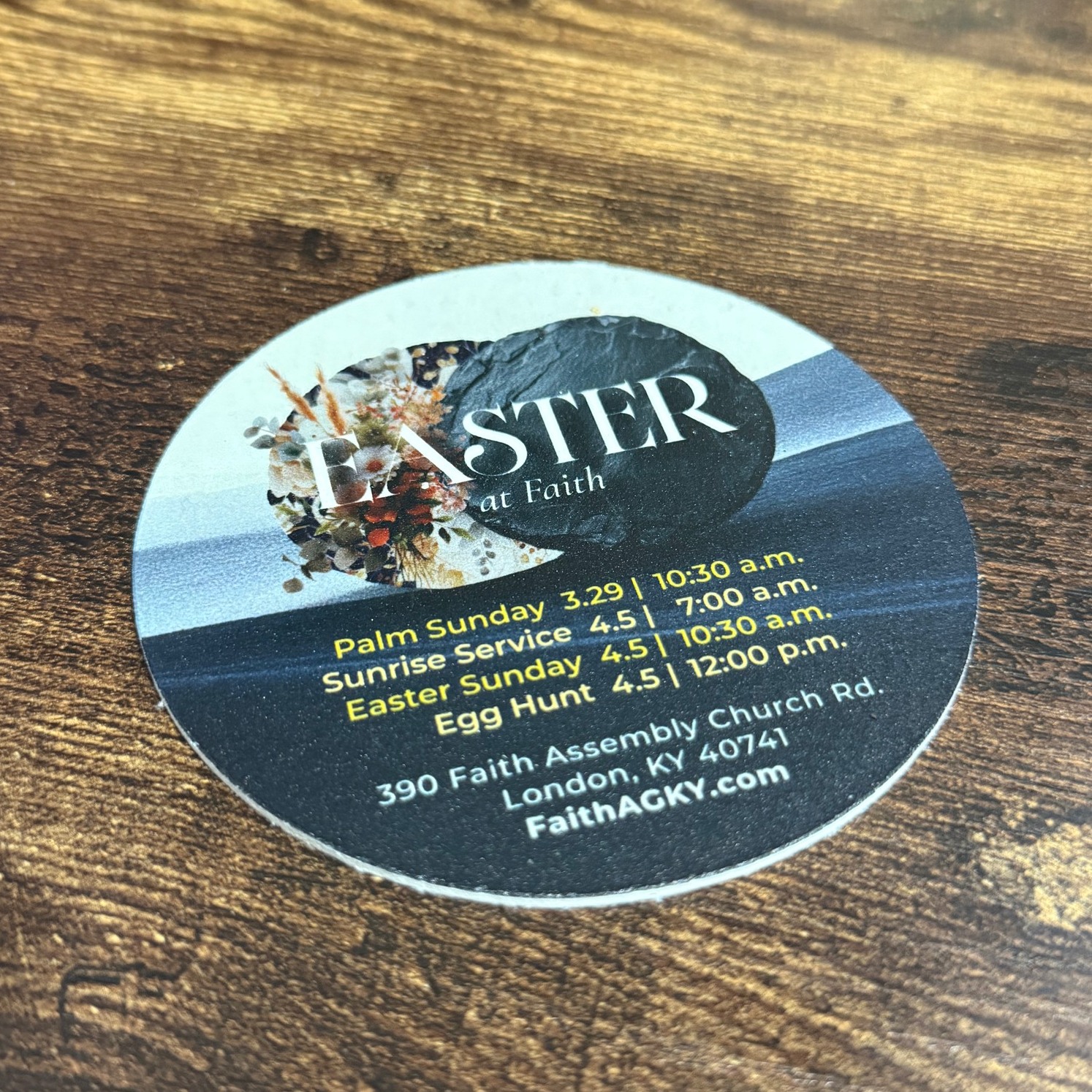 Designed and printed some coaster invitations for Faith Assembly of God this Easter!